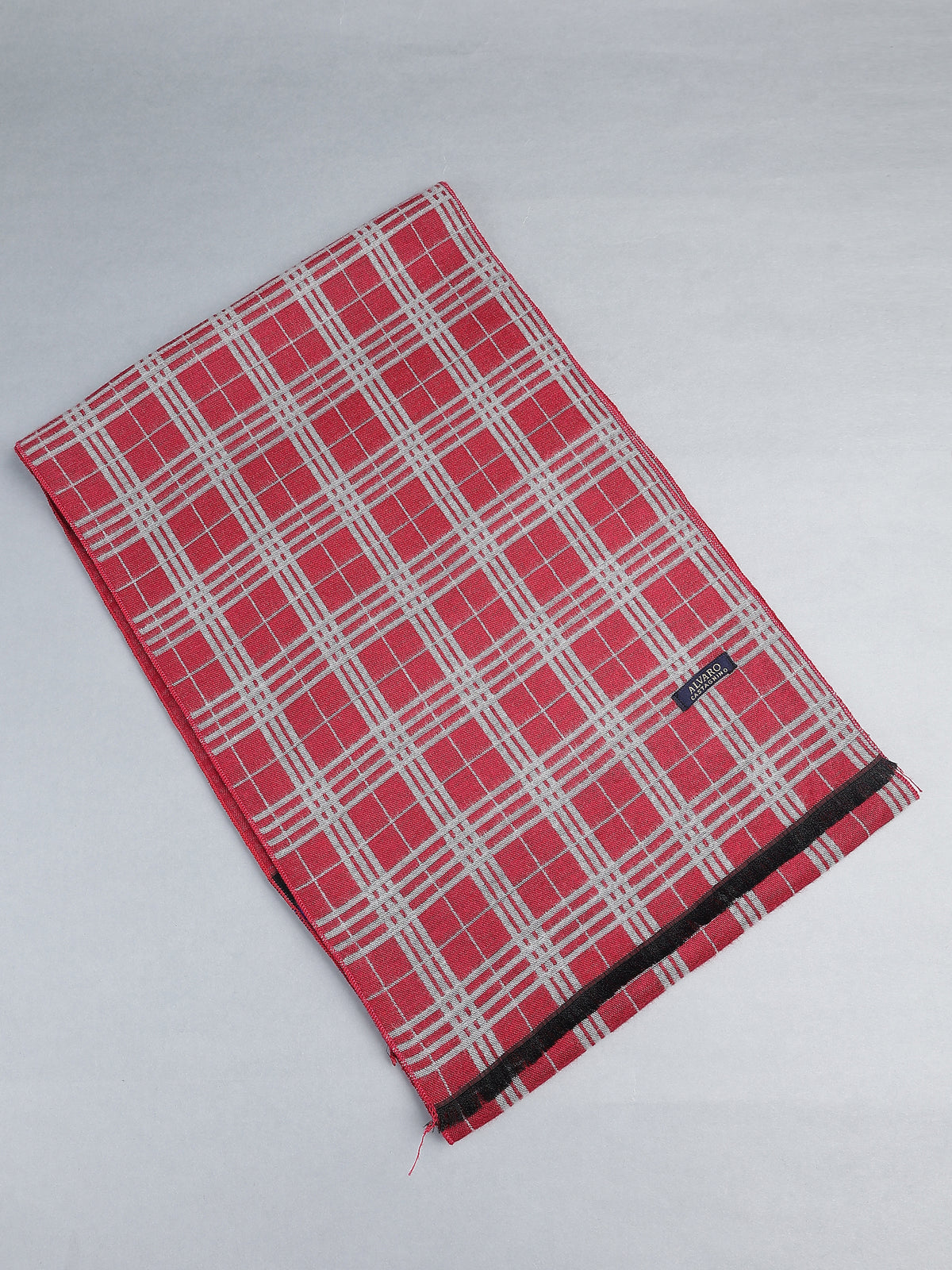 Crimson Red Tartan Plaid & Color-Block Winter Muffler