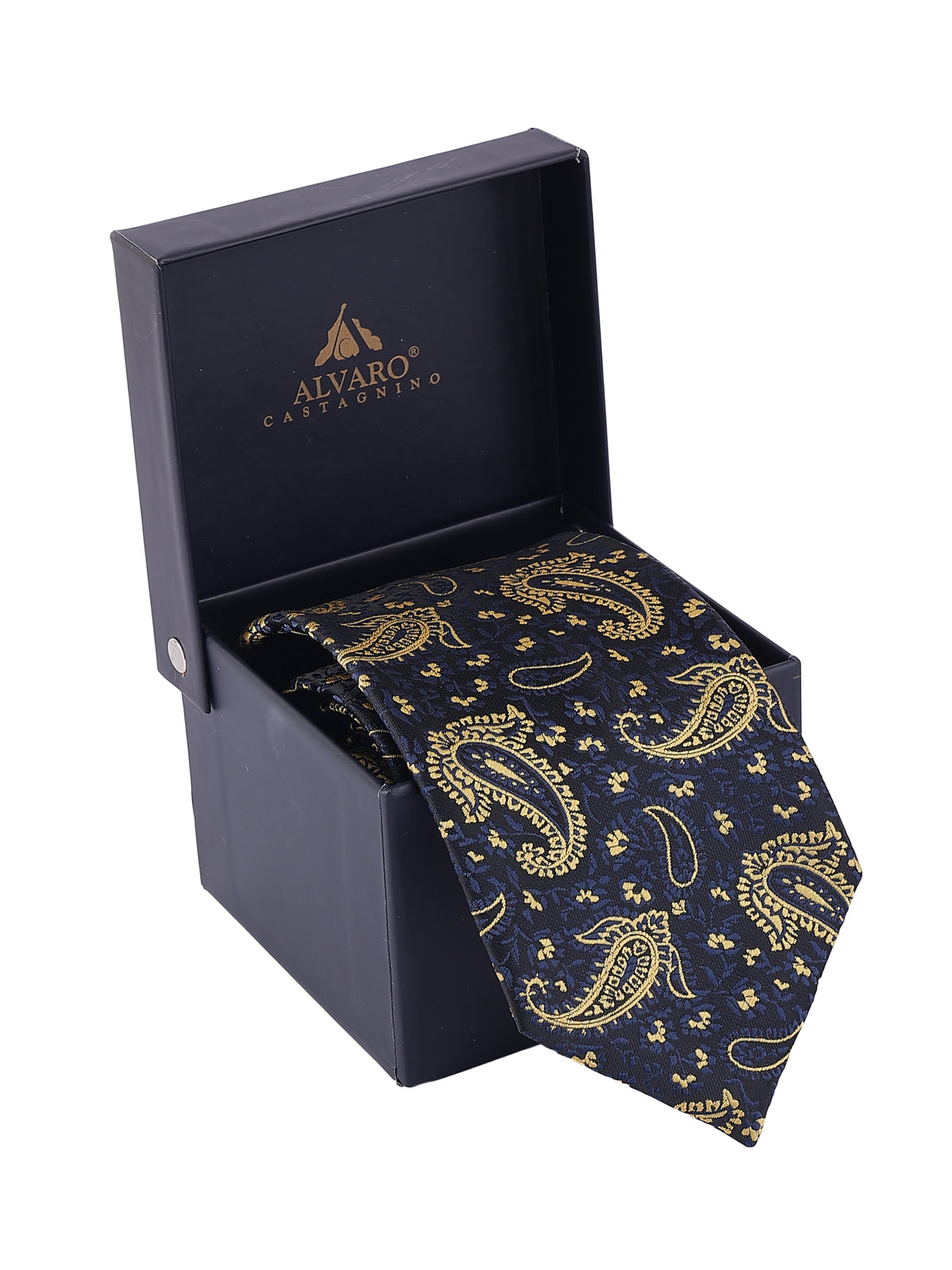 Navy Blue and Gold Paisley Necktie