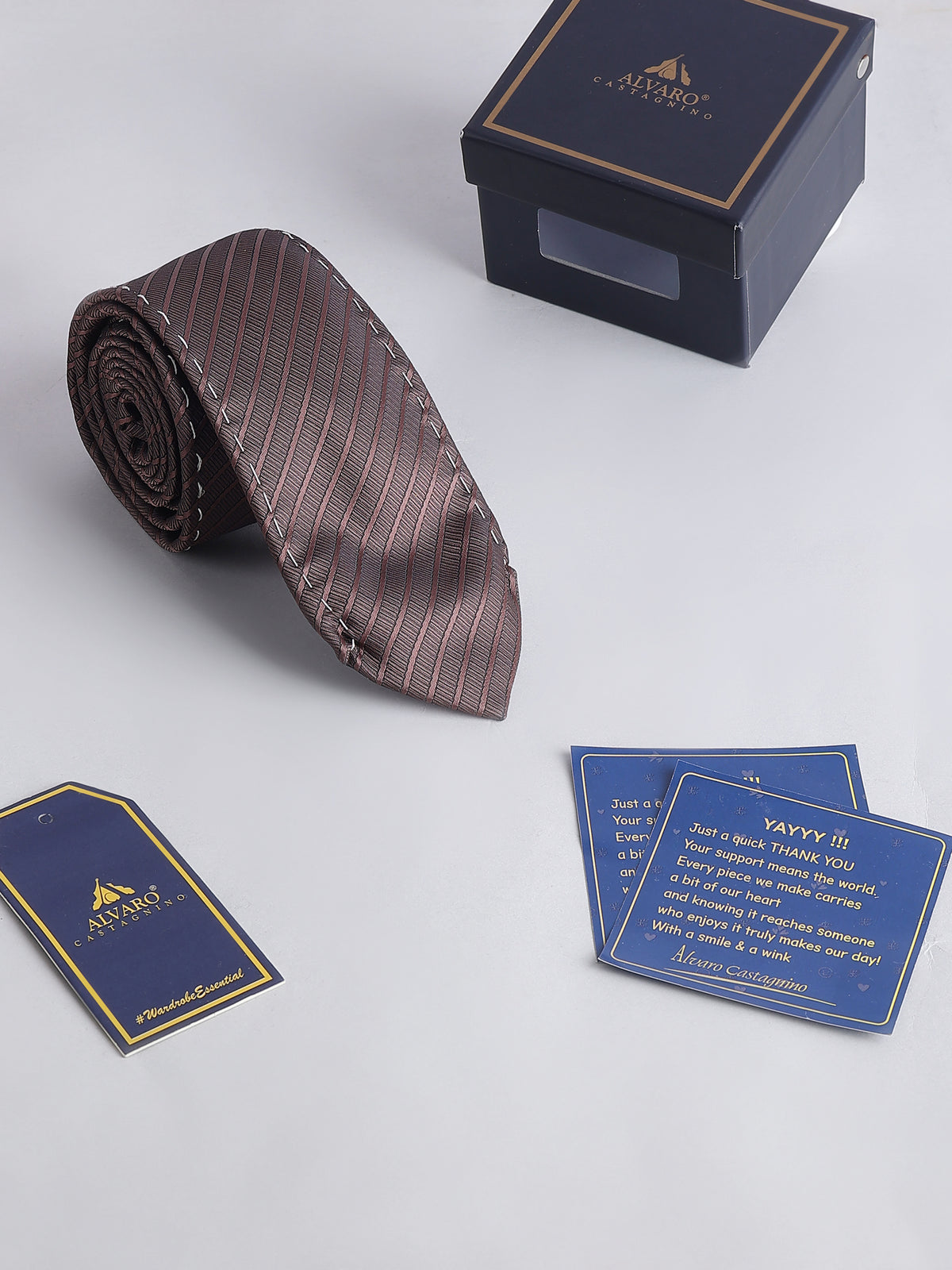 Dark Brown Striped Panel Necktie