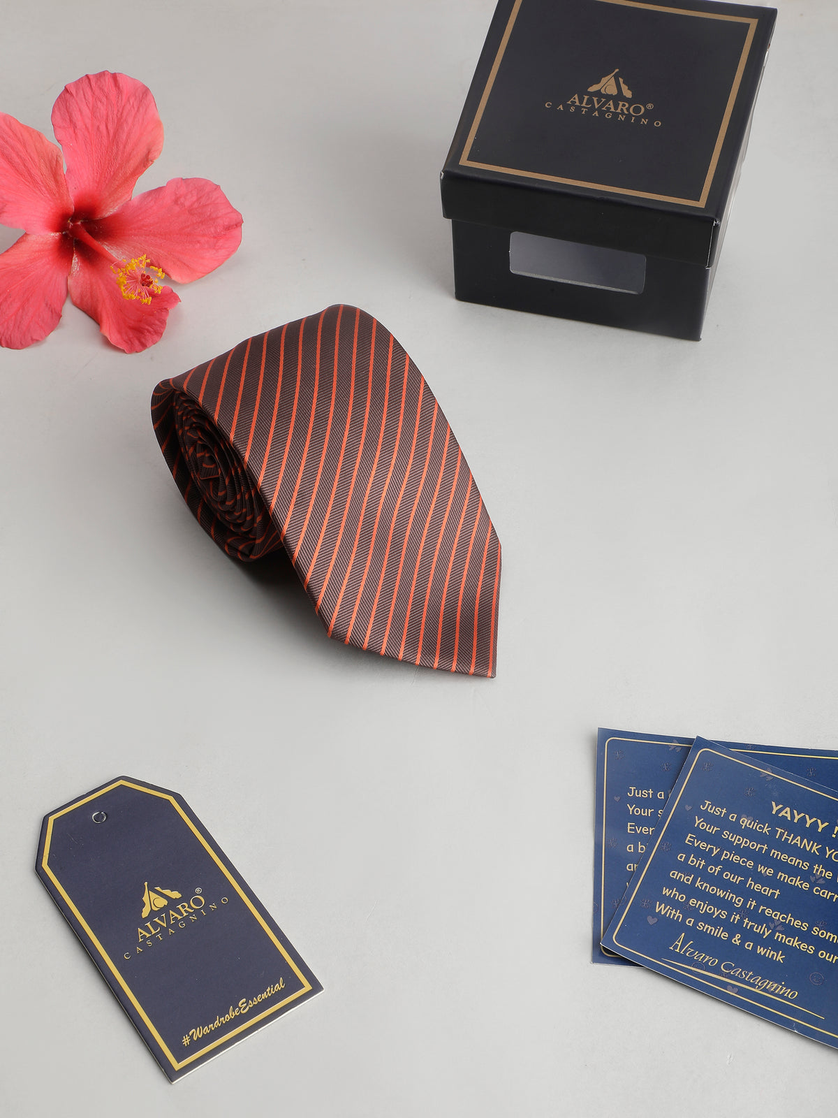Brown and Orange Diagonal Striped Necktie