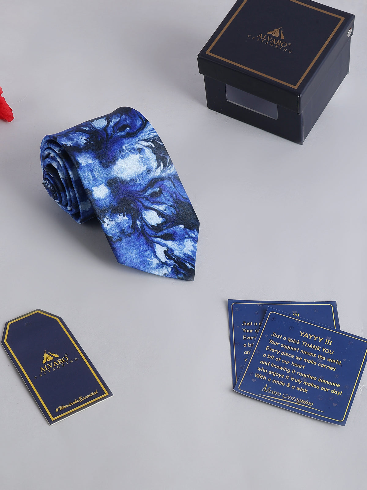 Blue Abstract Marble Printed Necktie