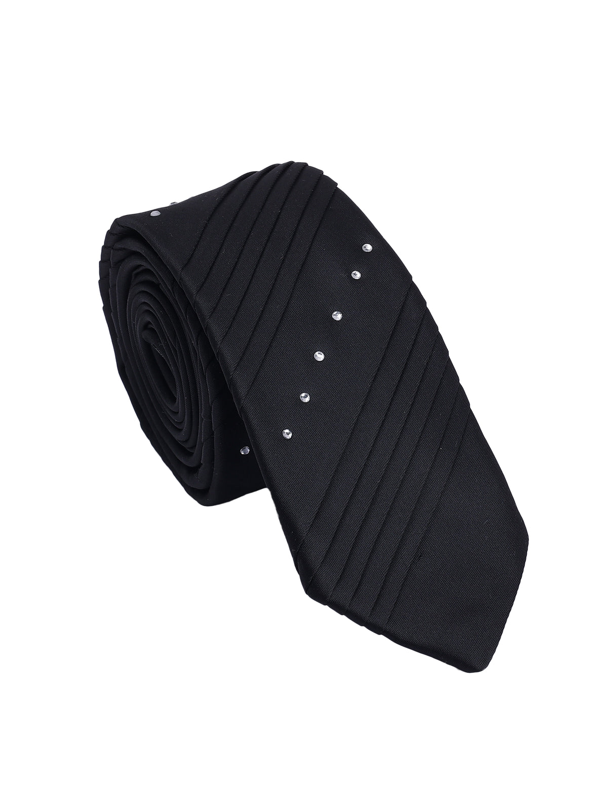 Crystal Black Pleated Panel Necktie