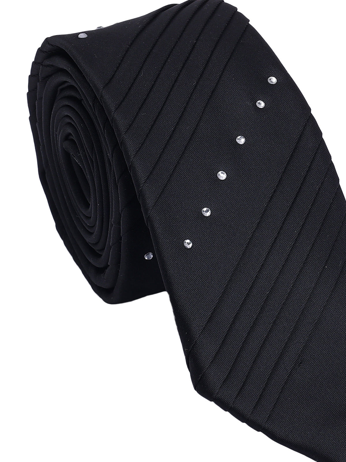Crystal Black Pleated Panel Necktie