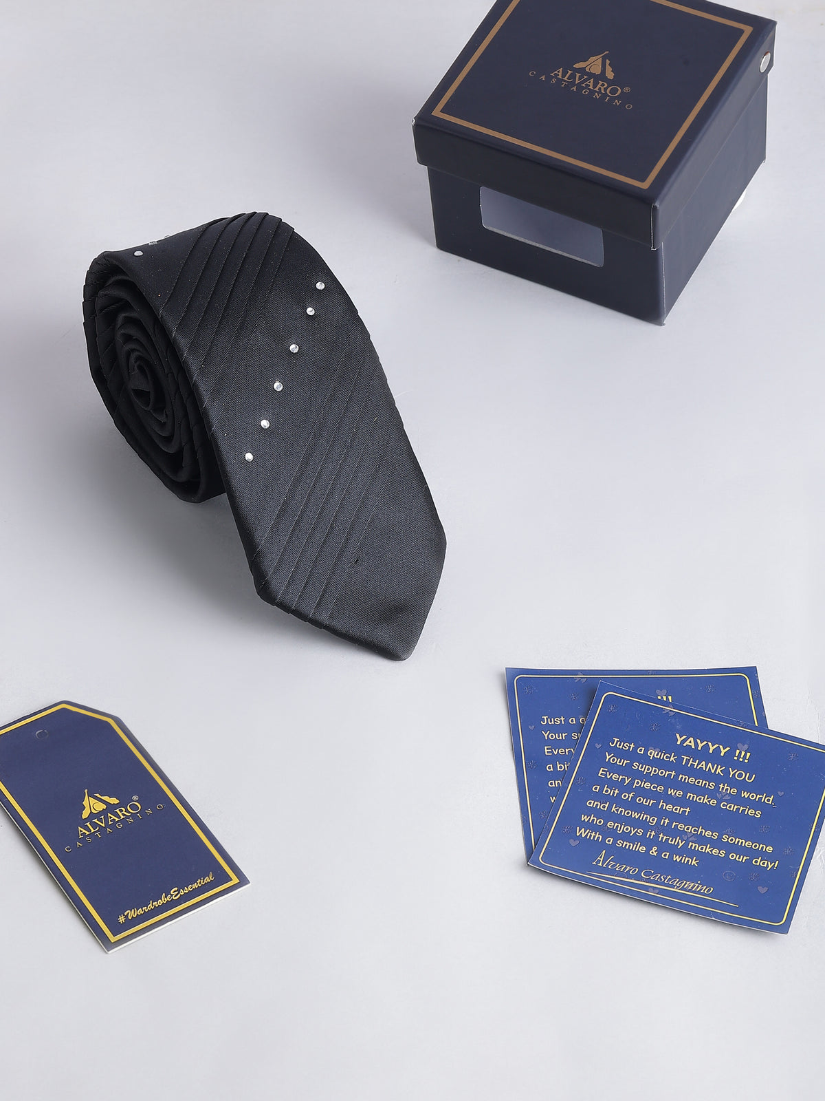 Crystal Black Pleated Panel Necktie