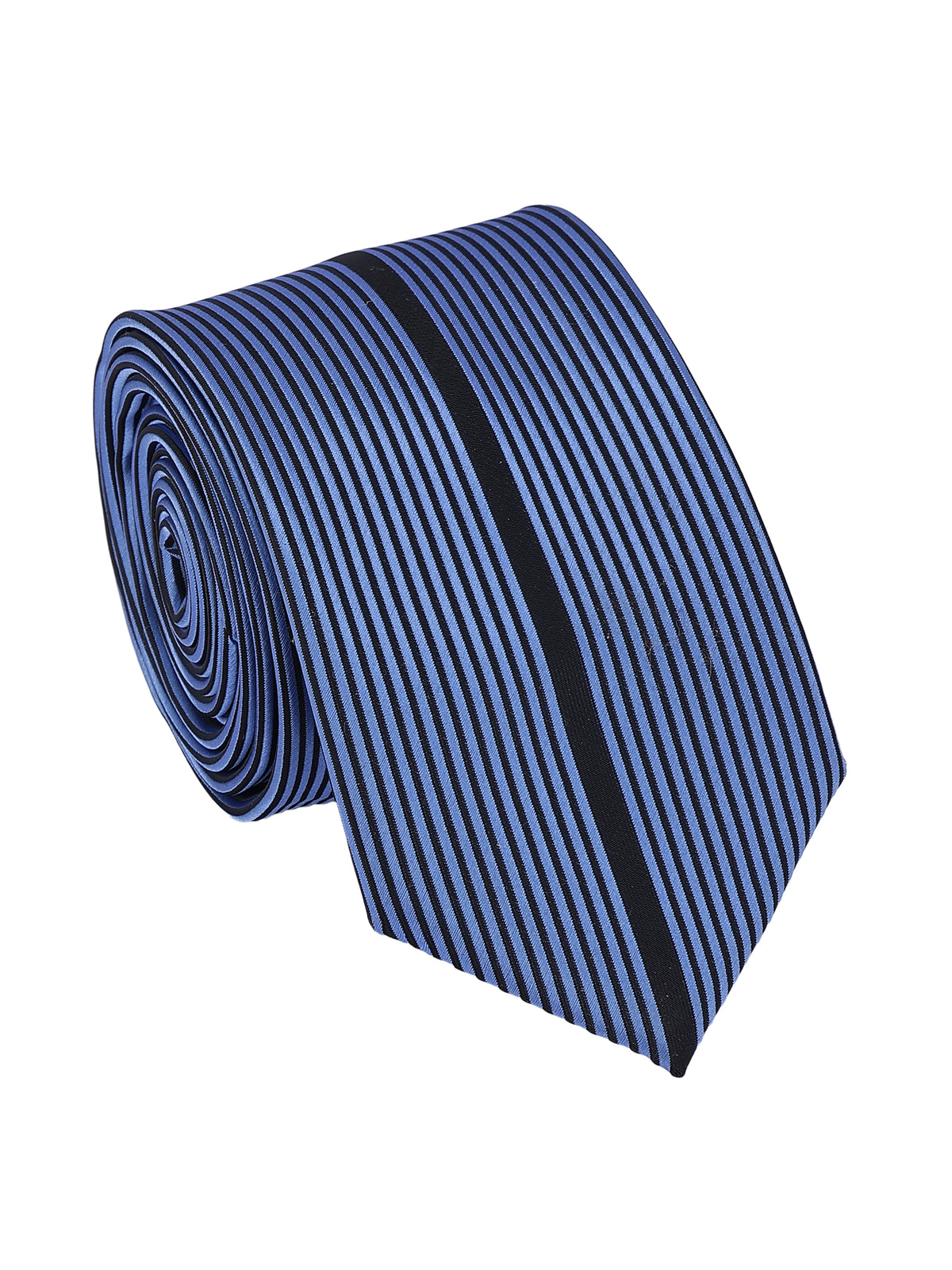 Center Accent Stripe Blue and Black Striped Necktie