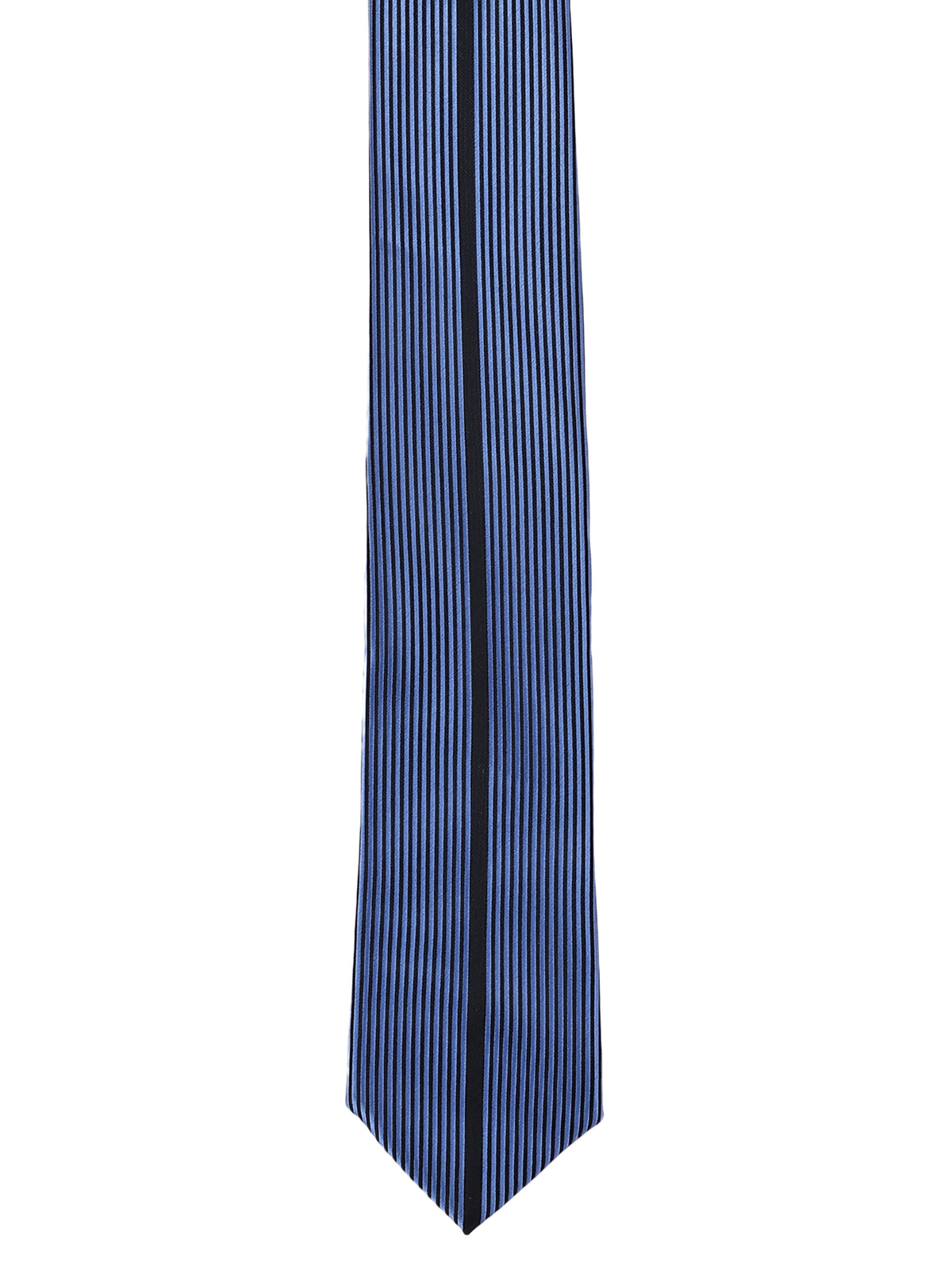 Center Accent Stripe Blue and Black Striped Necktie