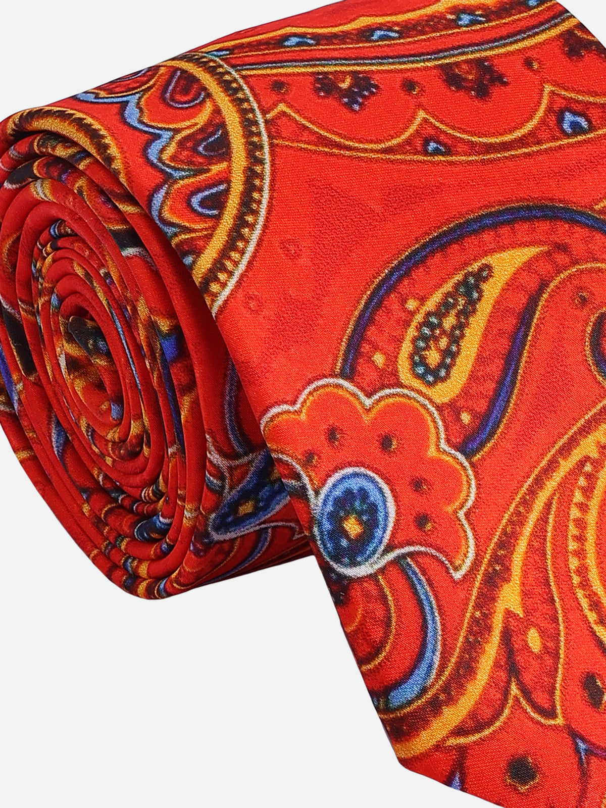 Vibrant Orange and Red Paisley Necktie