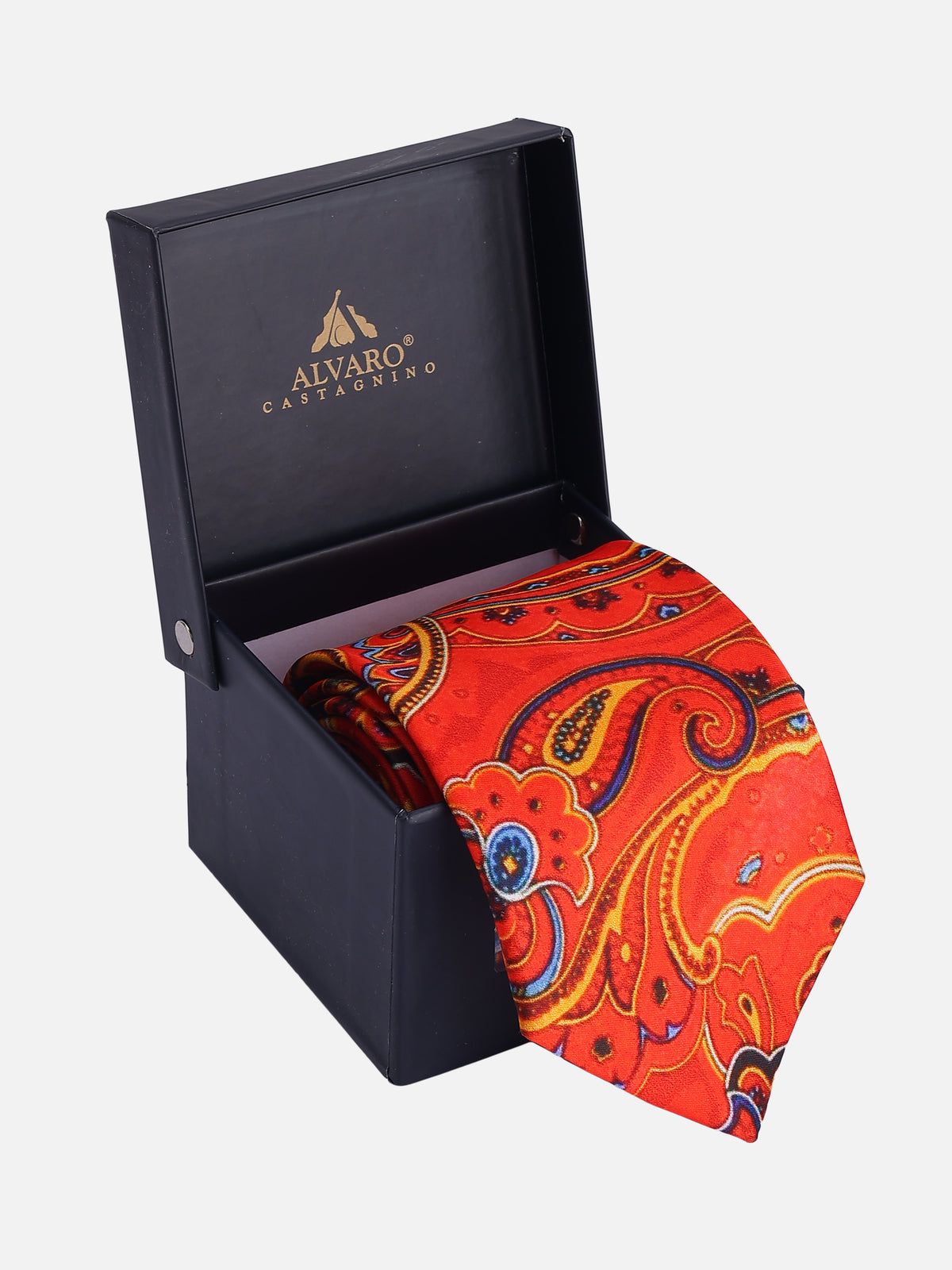 Vibrant Orange and Red Paisley Necktie