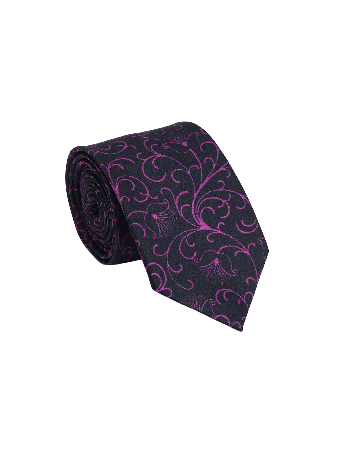 Black and Magenta Floral Swirl Necktie