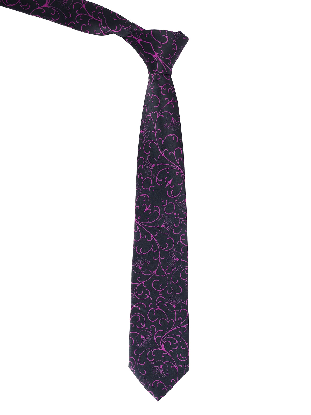 Black and Magenta Floral Swirl Necktie