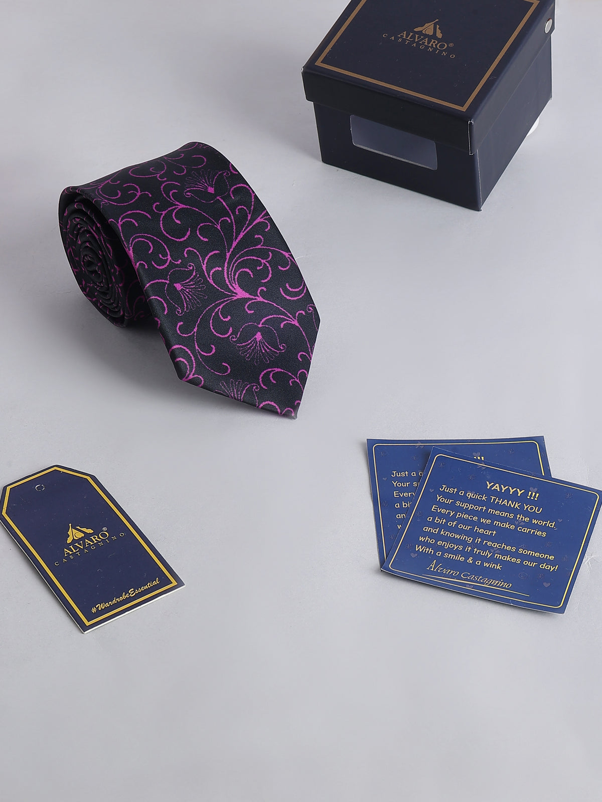 Black and Magenta Floral Swirl Necktie