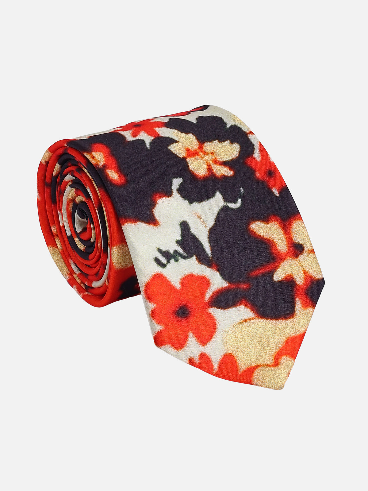Orange and Cream Floral Printed Necktie