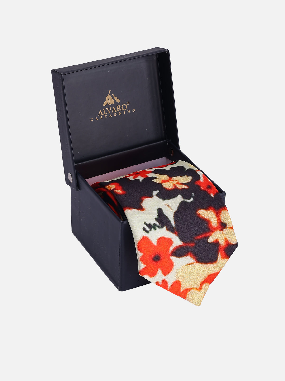 Orange and Cream Floral Printed Necktie
