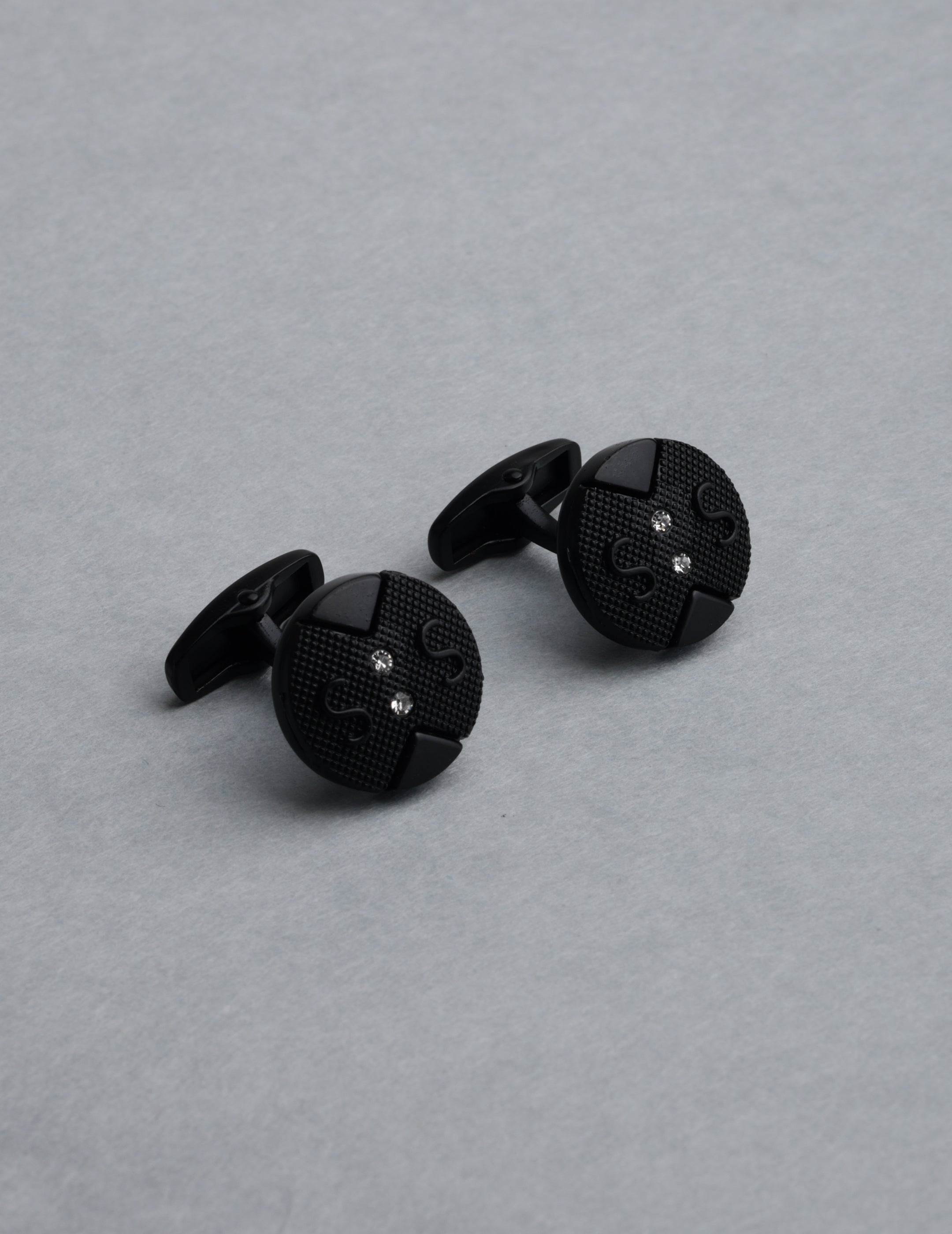 Matte Black Textured Crystal Cufflinks