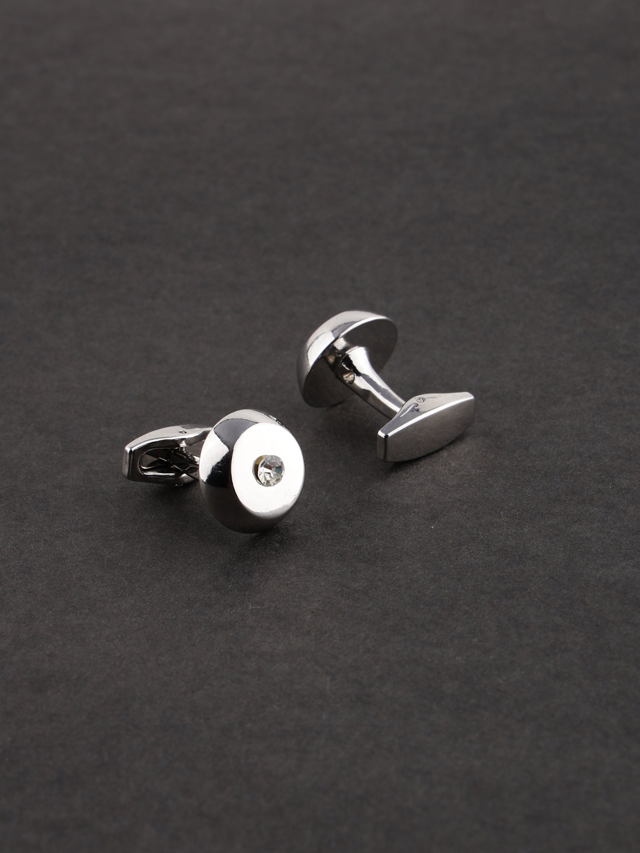 Silver Round Crystal Cufflink