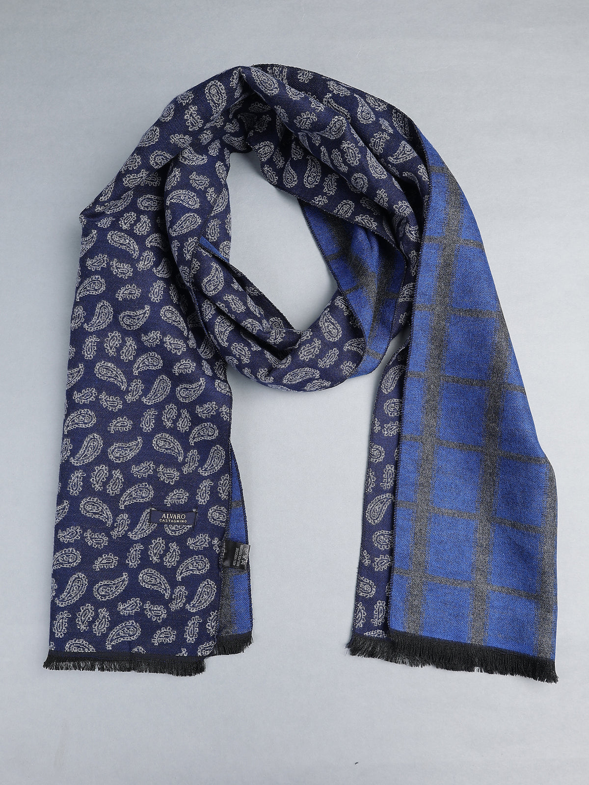 Navy & Royal Blue Reversible Paisley Windowpane Winter Muffler