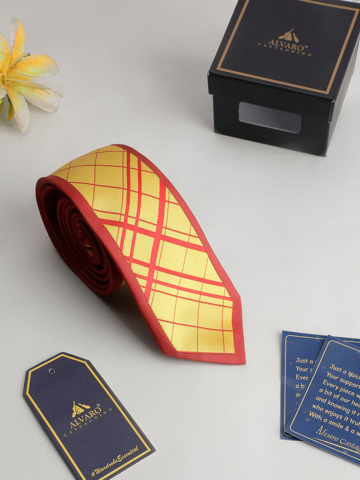 Yellow and Red Plaid Check Panel Necktie