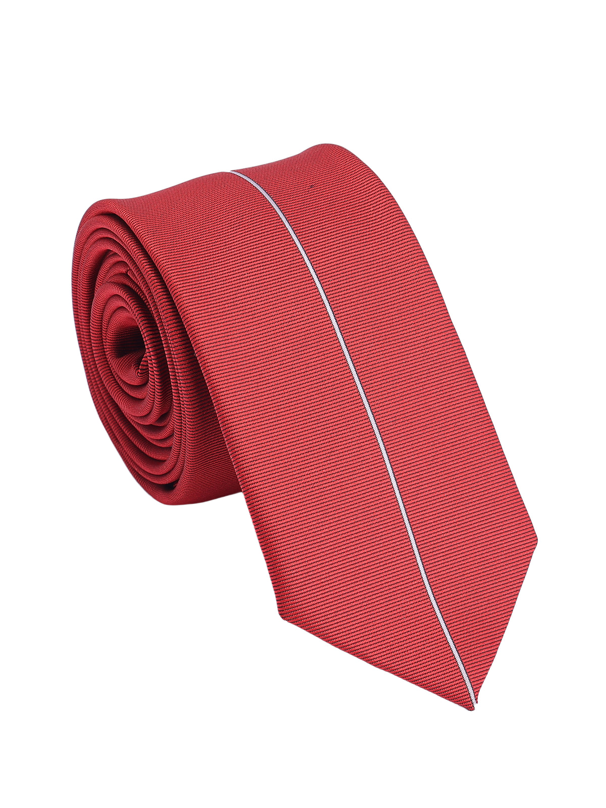 White Center Stripe Accent Red Textured Necktie