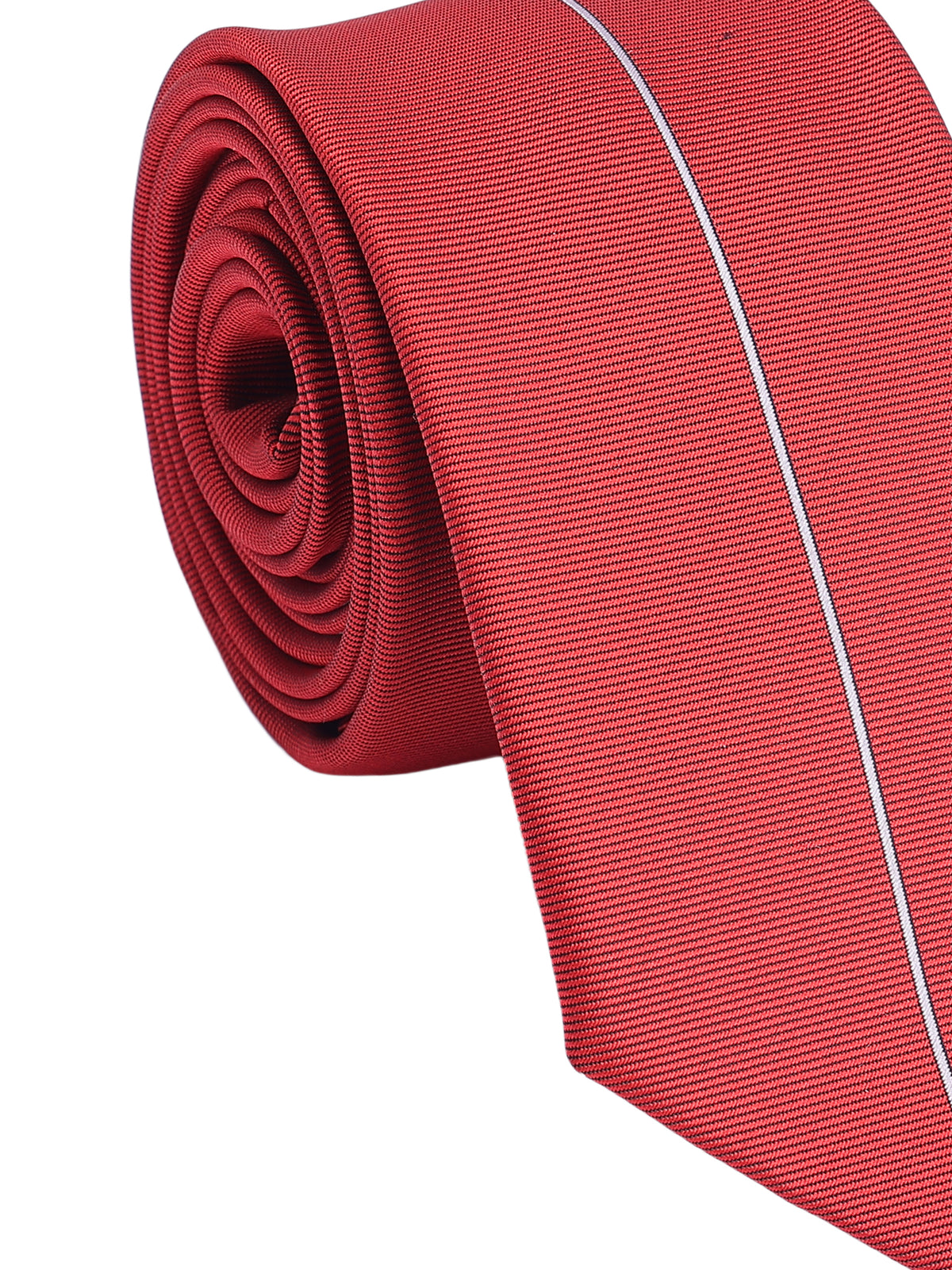 White Center Stripe Accent Red Textured Necktie