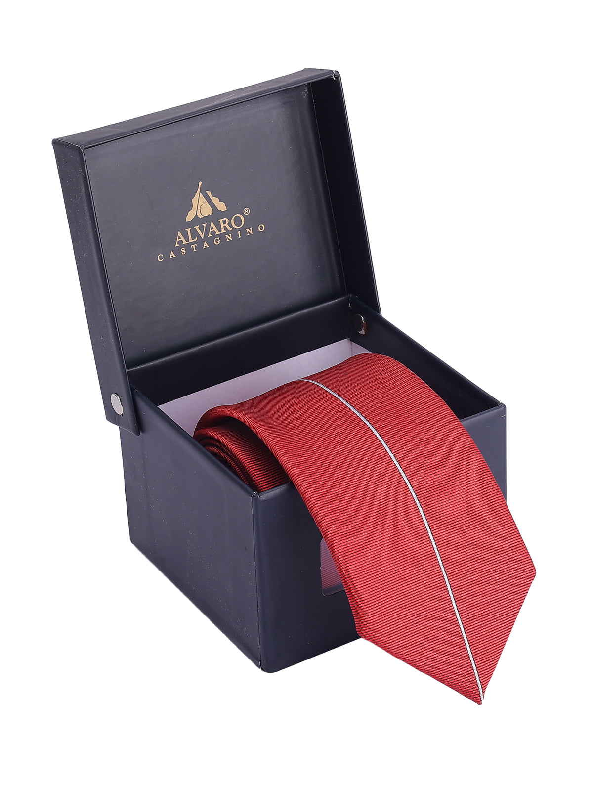 White Center Stripe Accent Red Textured Necktie