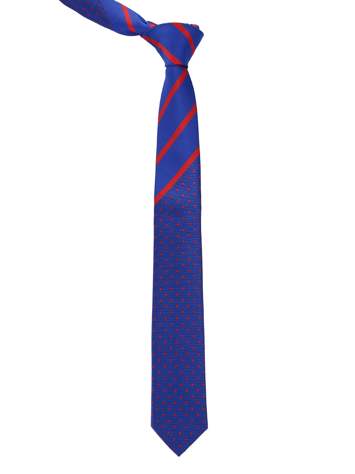 Royal Blue Dual-Pattern Red Stripes and Polka Dots Necktie