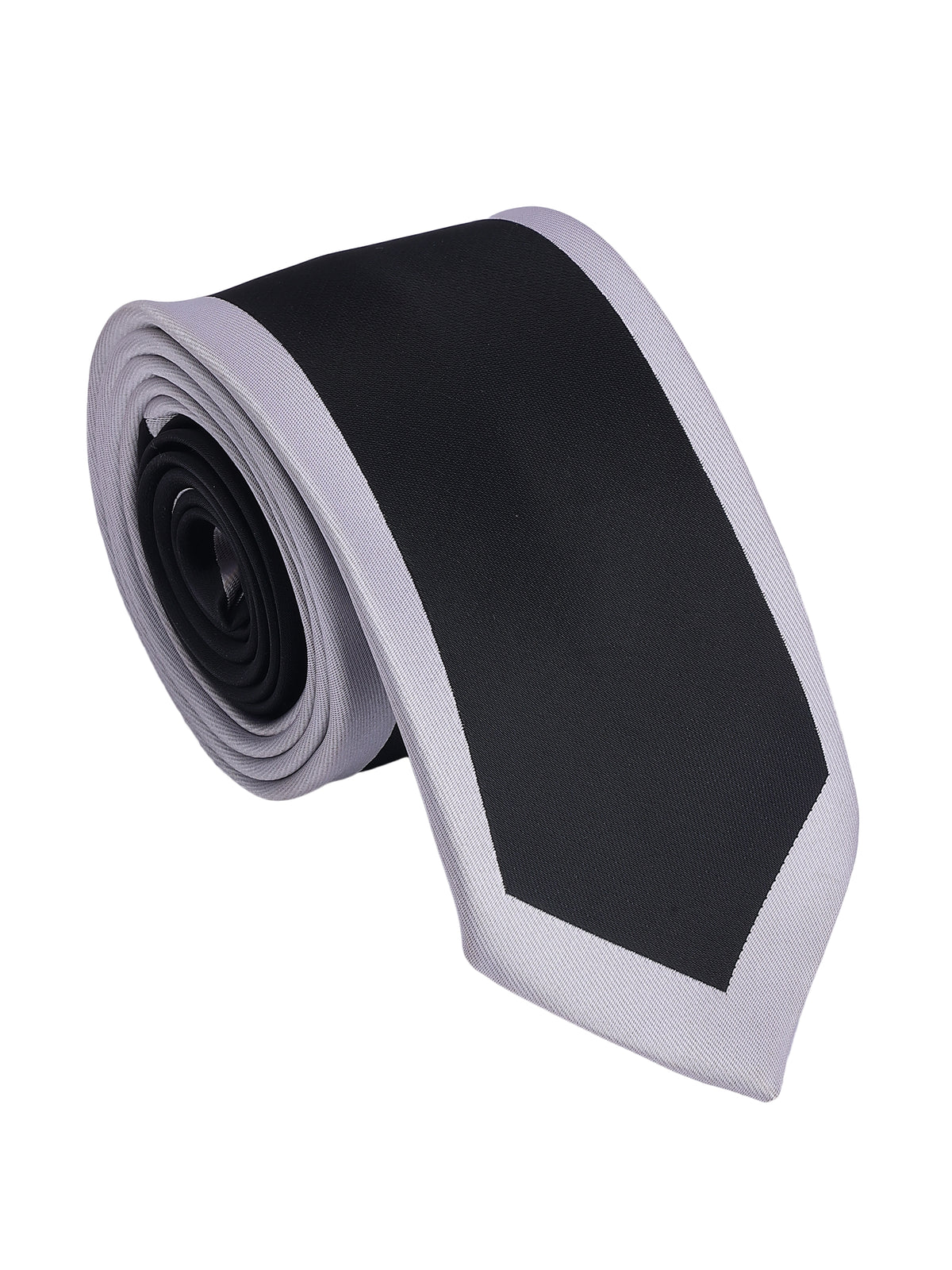 Black and Grey Color-Blocked Border Necktie