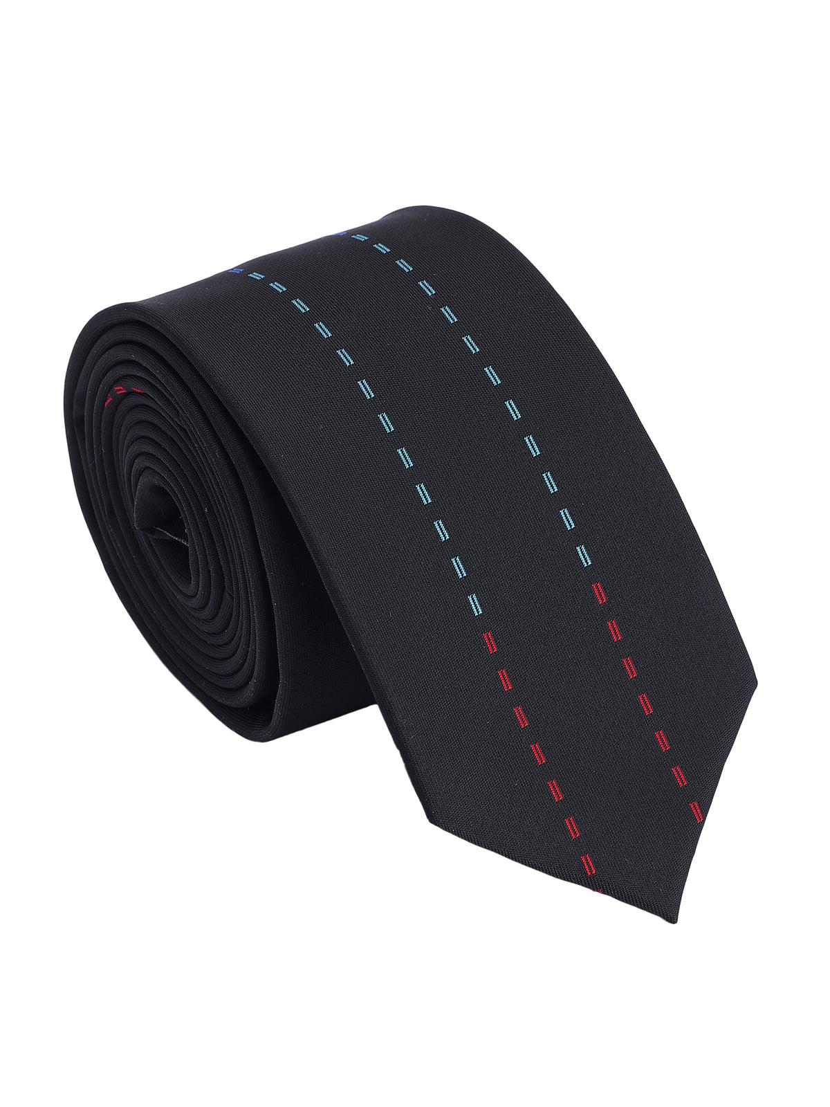 Black Multicolor Vertical Dashed Stitching Silk Necktie