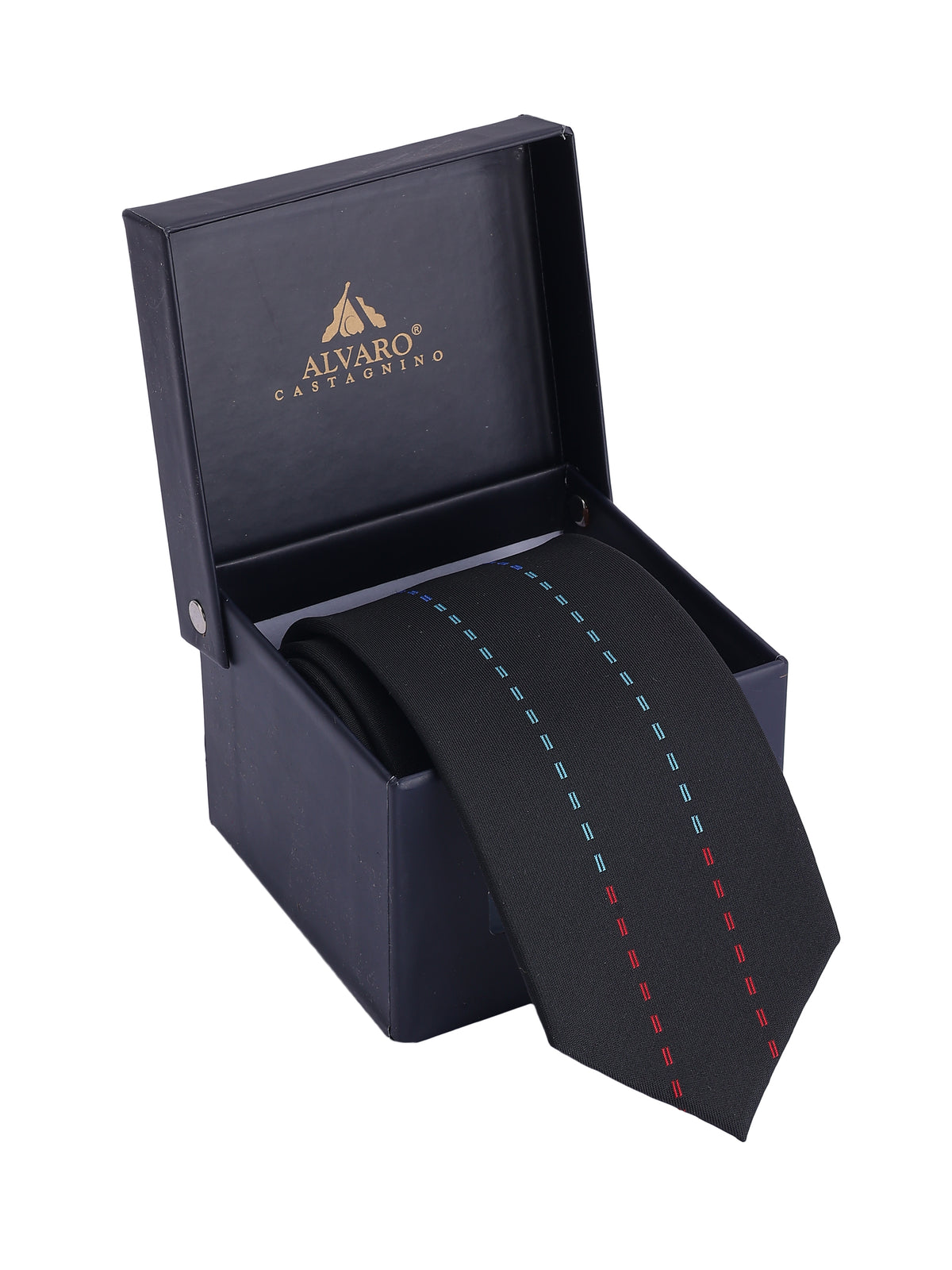 Black Multicolor Vertical Dashed Stitching Silk Necktie