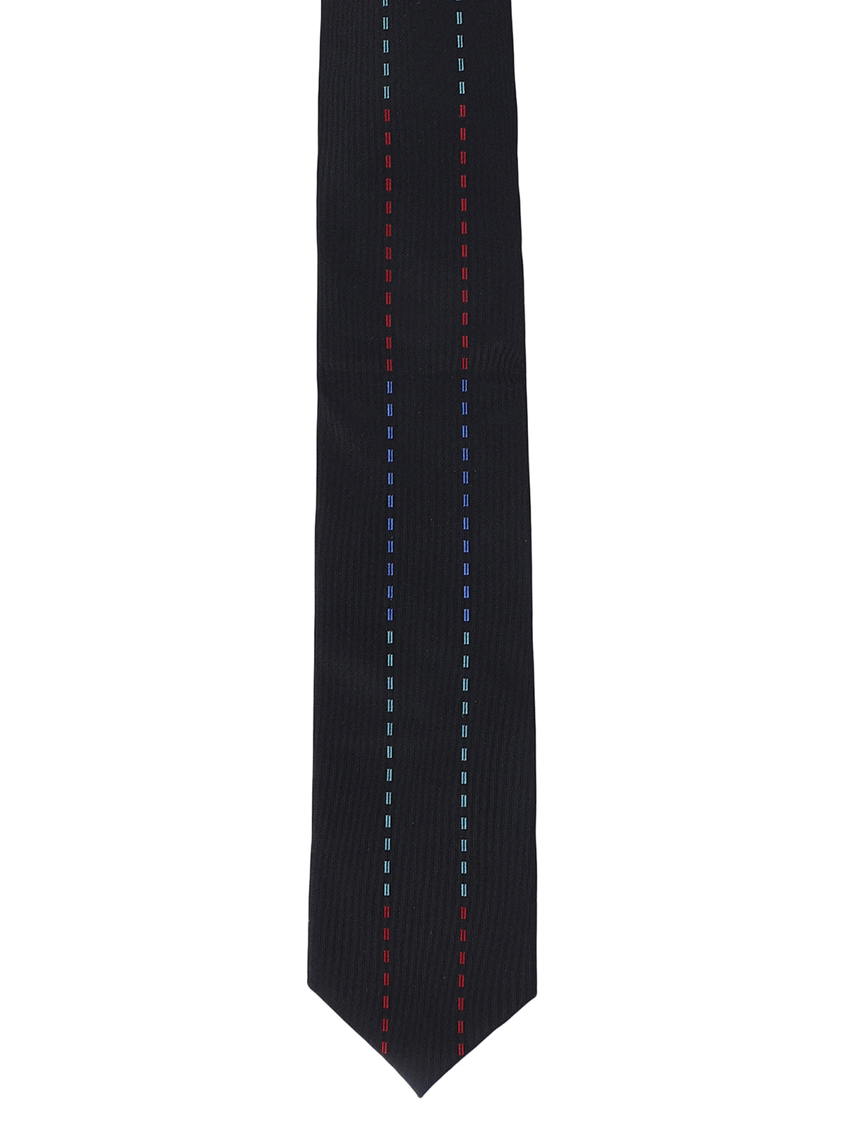 Black Multicolor Vertical Dashed Stitching Silk Necktie