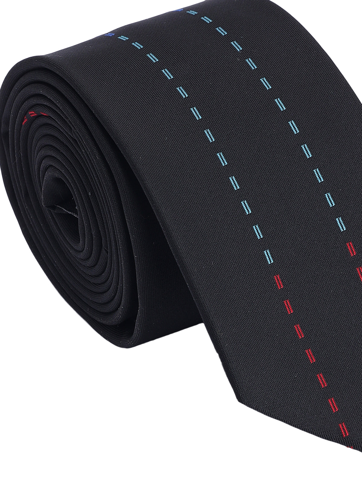 Black Multicolor Vertical Dashed Stitching Silk Necktie