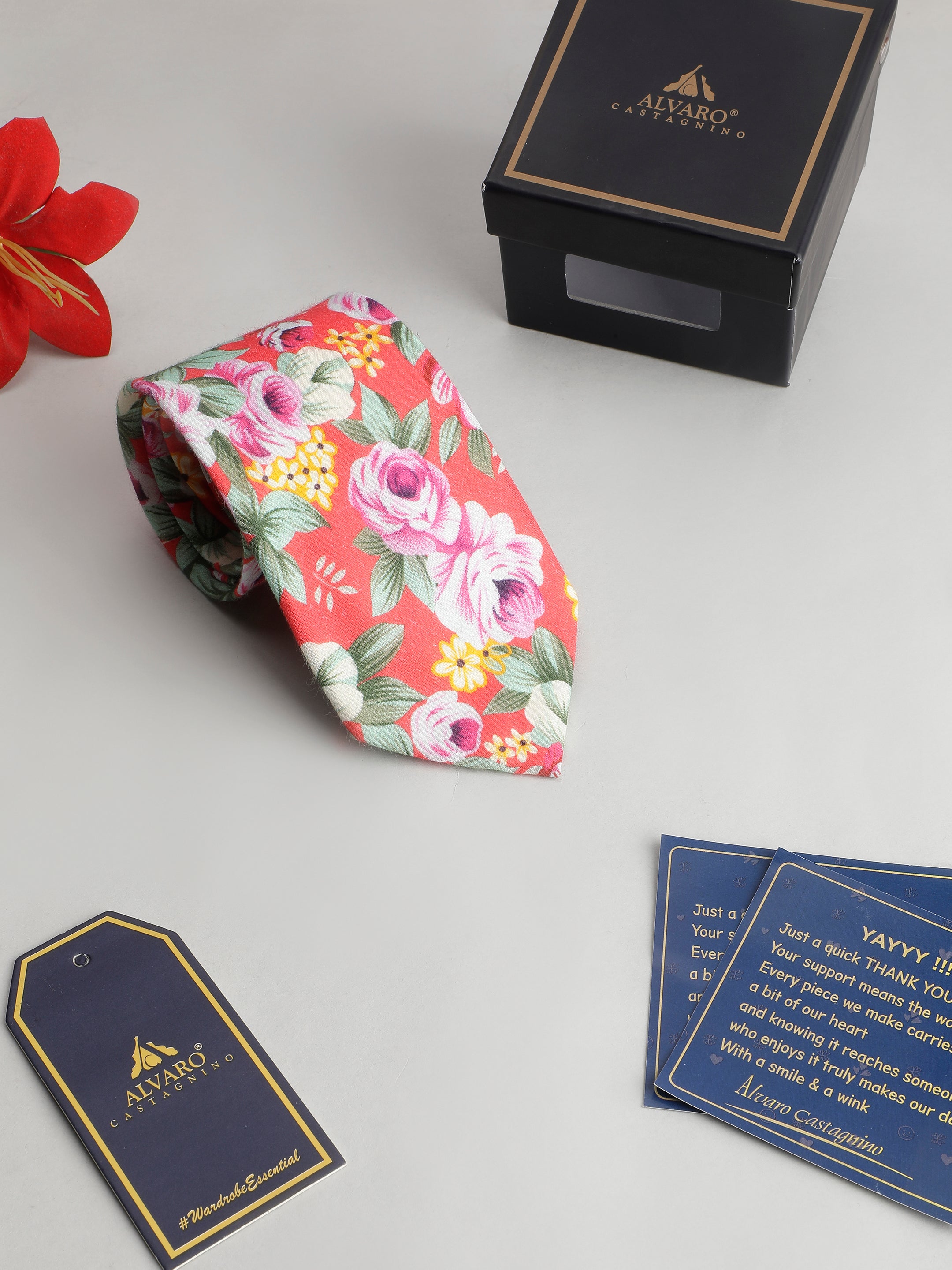 Crimson Rose Garden Cotton Necktie