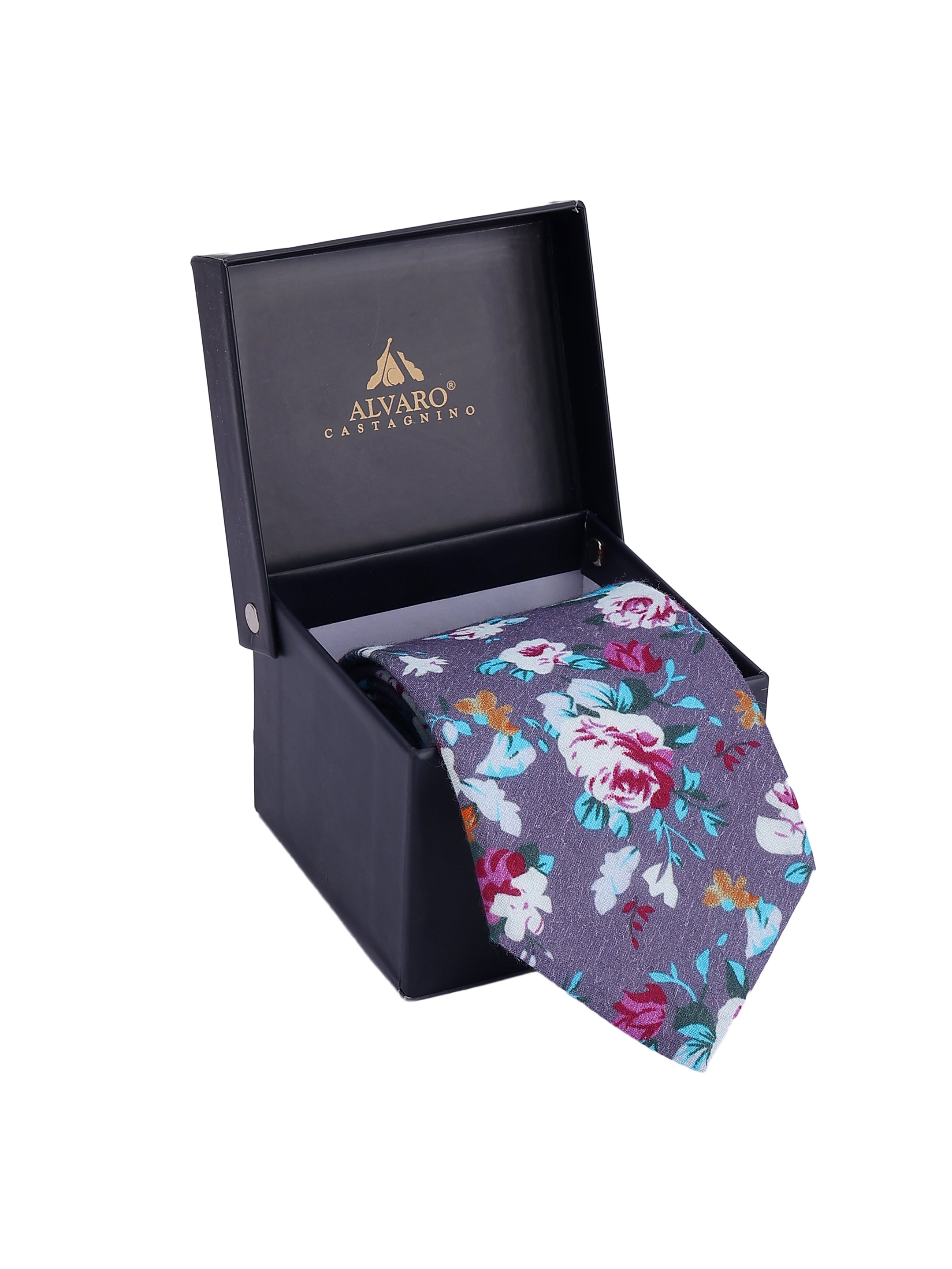 Slate Grey Floral Cotton Necktie