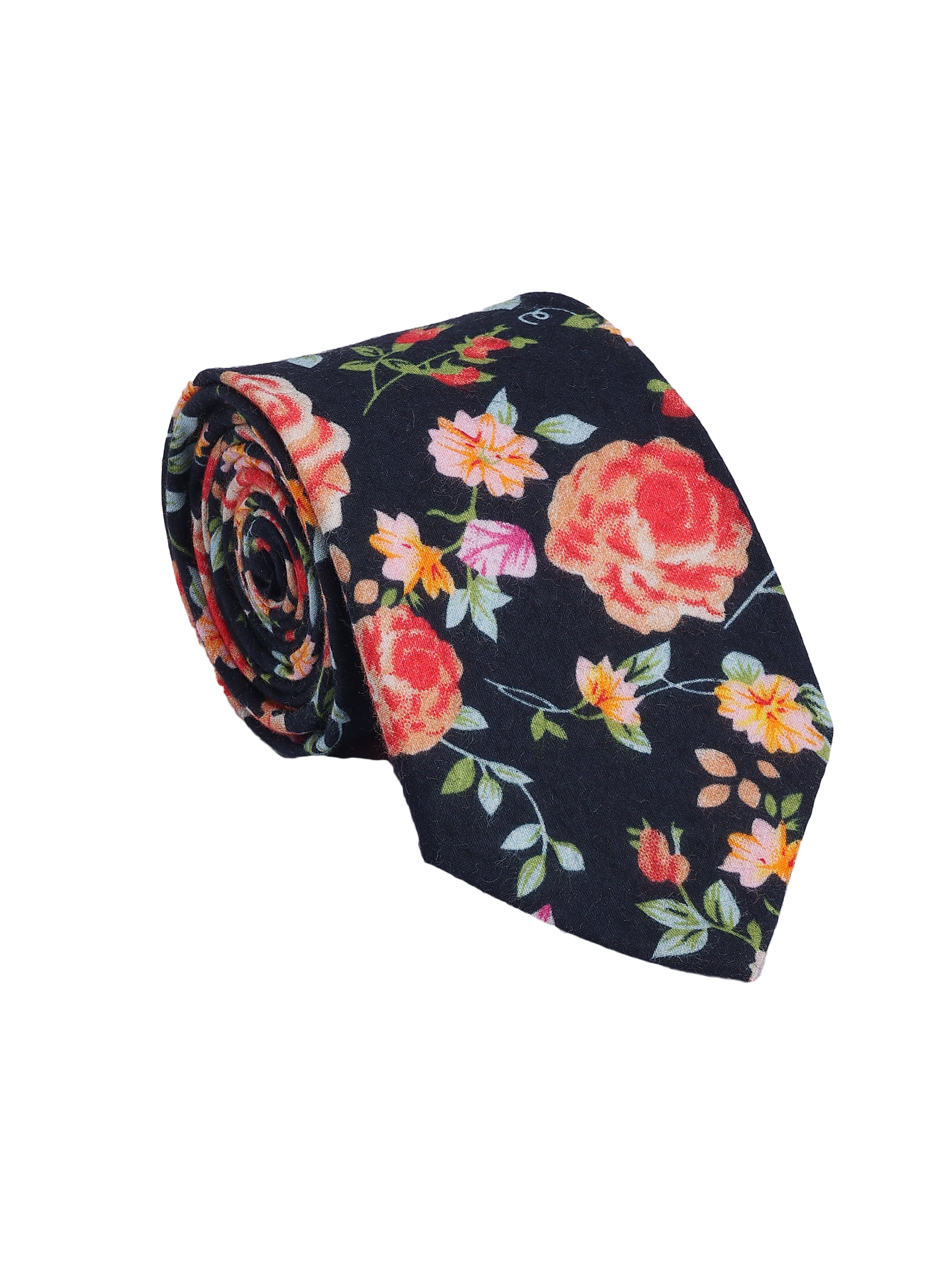 Floral Black Cotton Tie