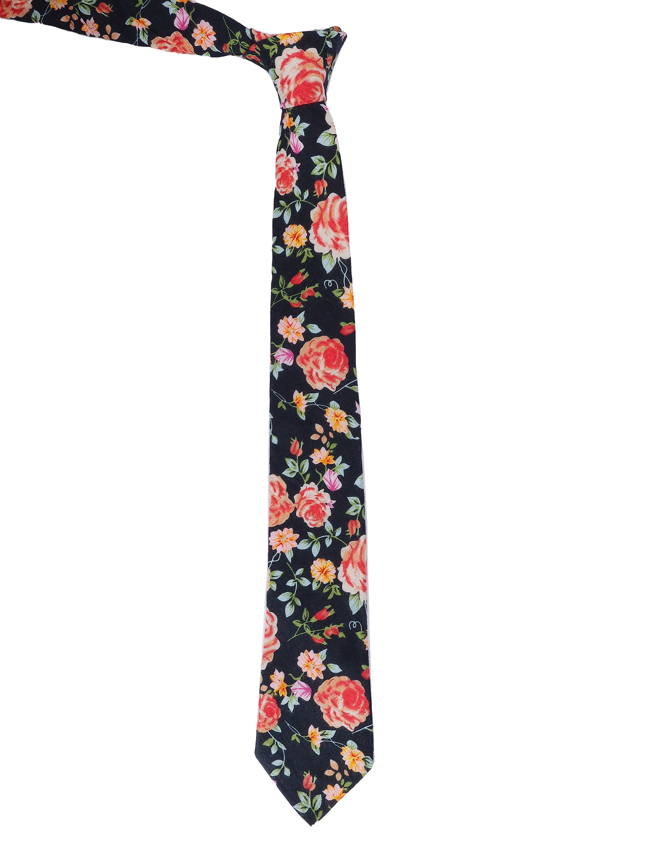 Floral Black Cotton Tie