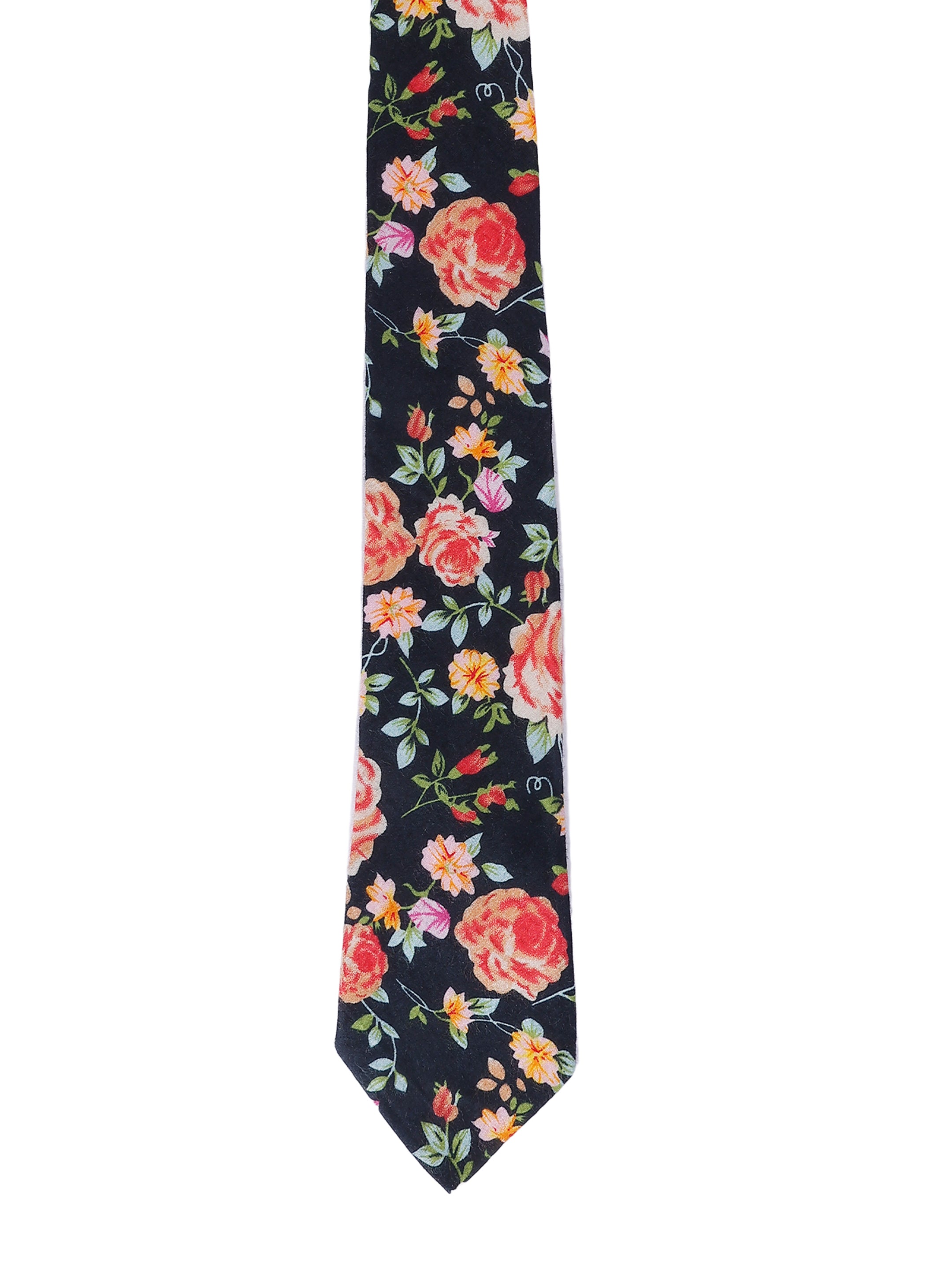 Floral Black Cotton Tie