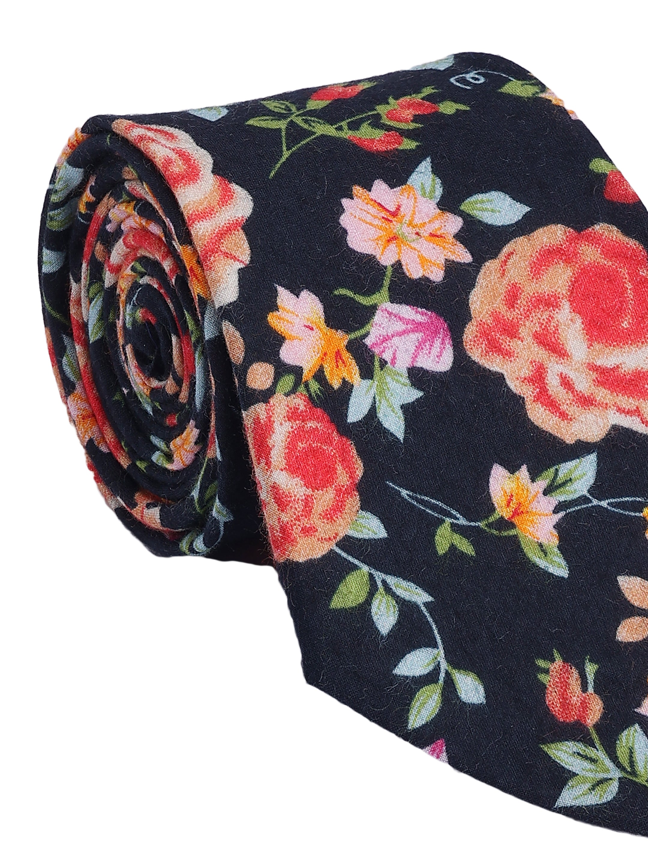 Floral Black Cotton Tie