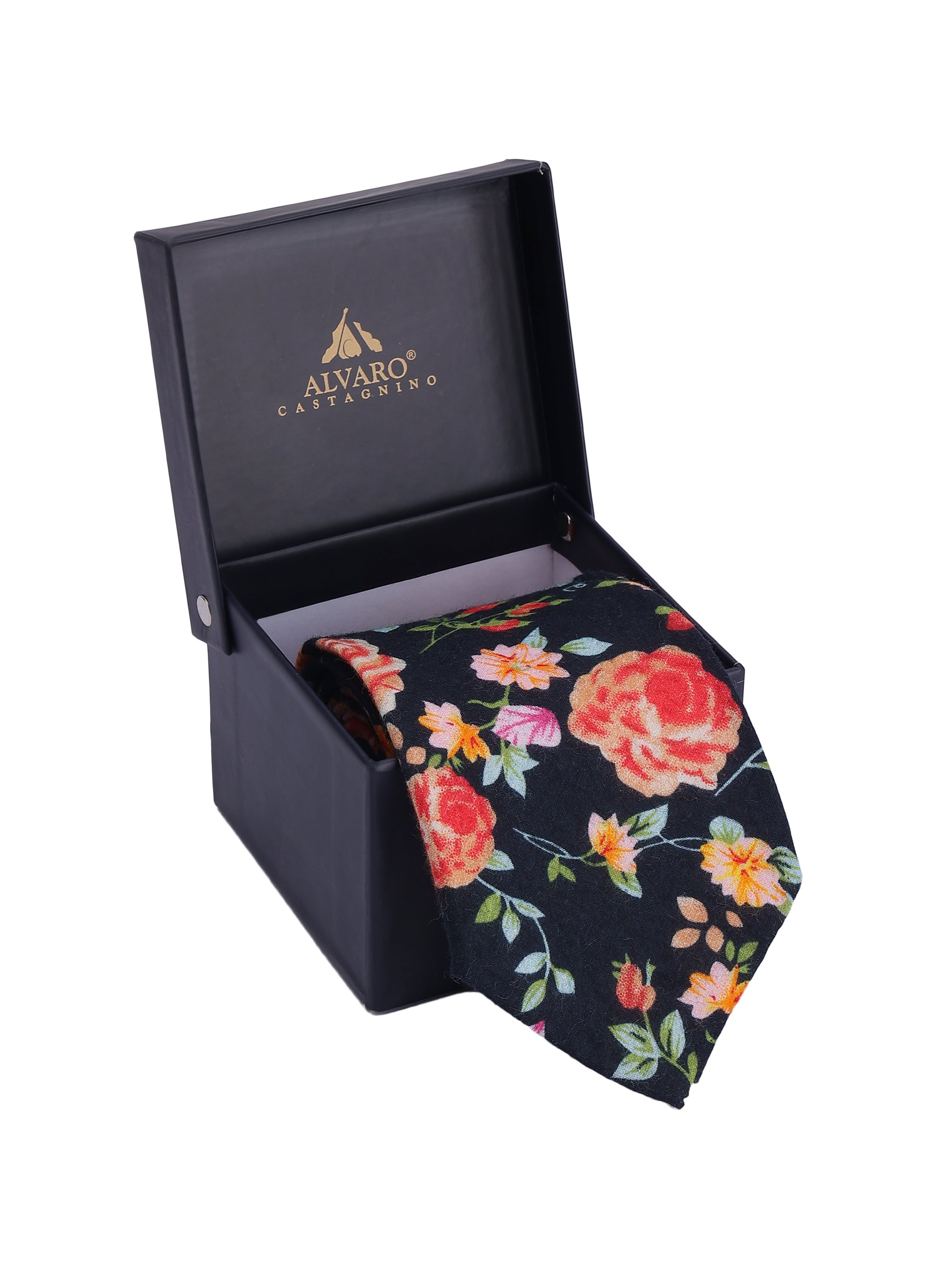 Floral Black Cotton Tie