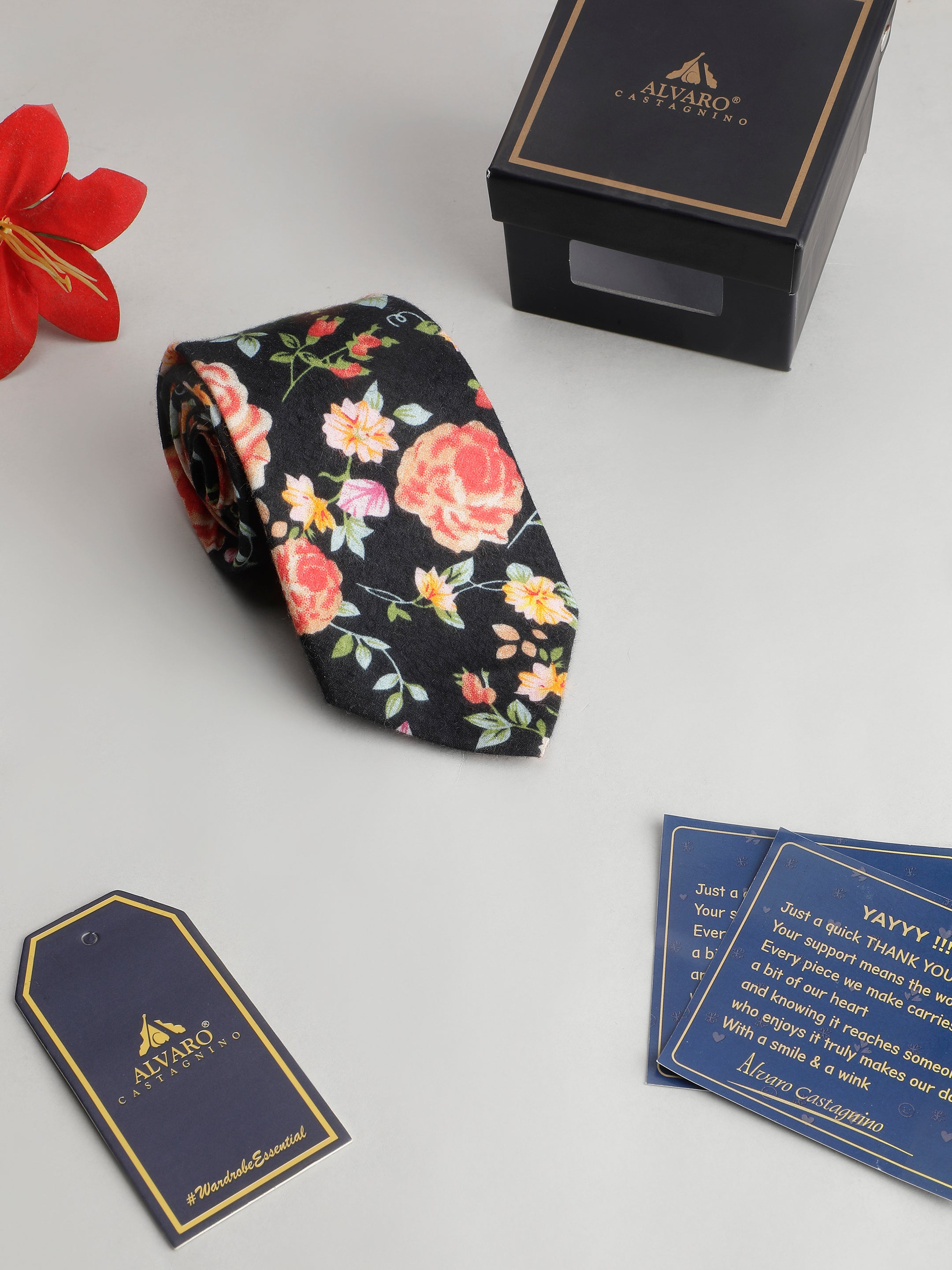Midnight Ebony Floral Cotton Necktie