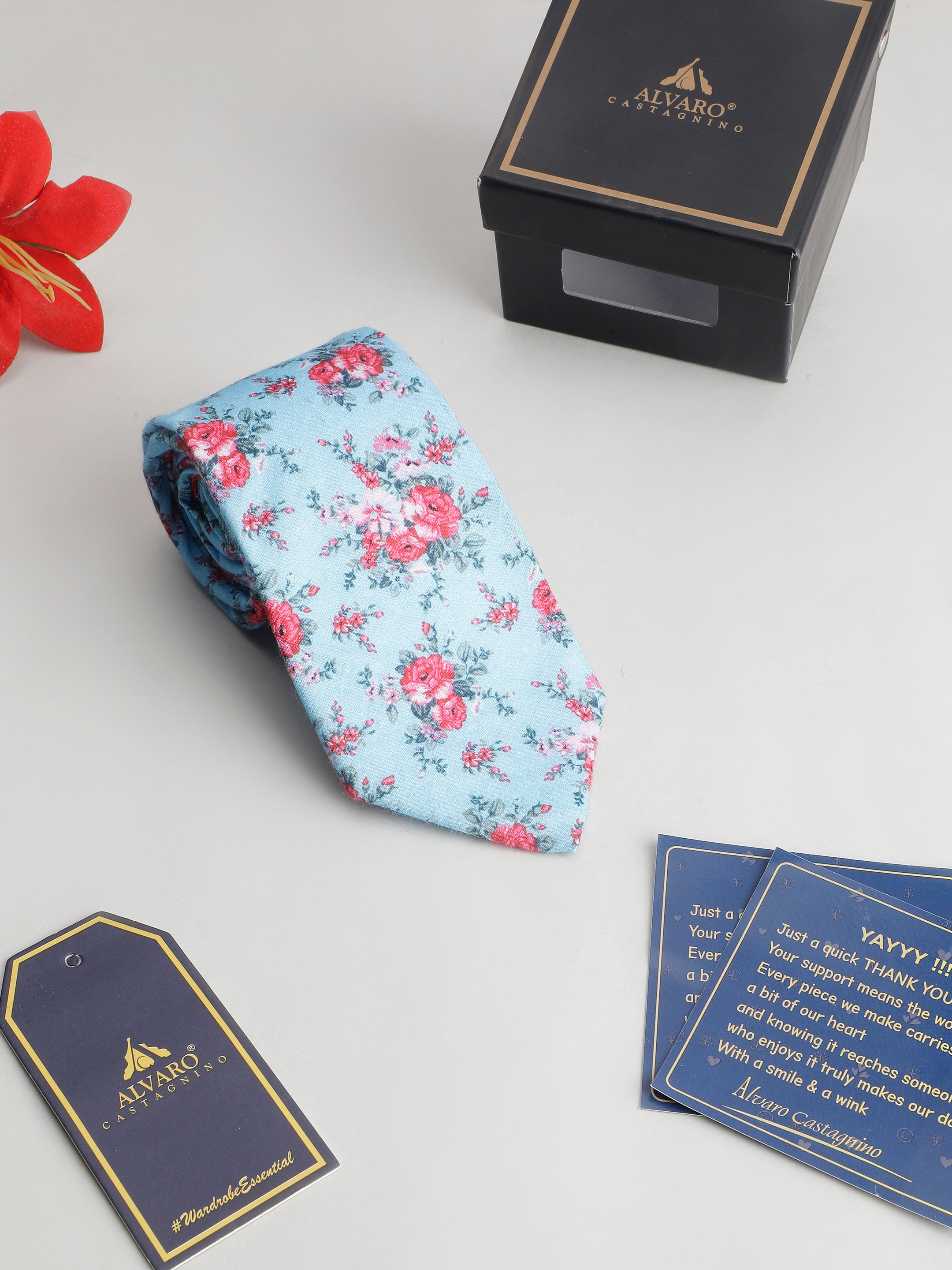 Floral Blue Cotton Tie