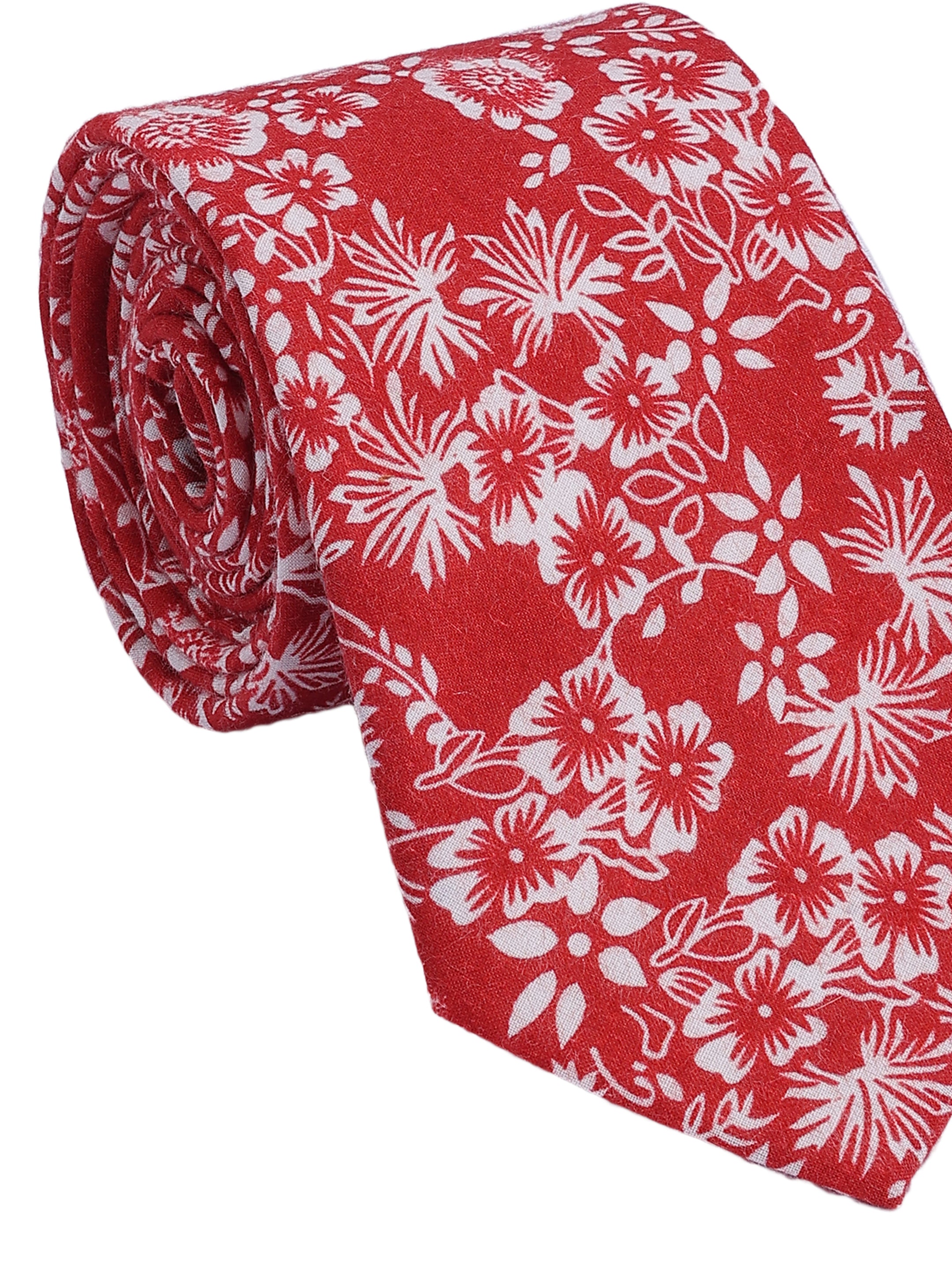 Crimson & Ivory Floral Cotton Necktie