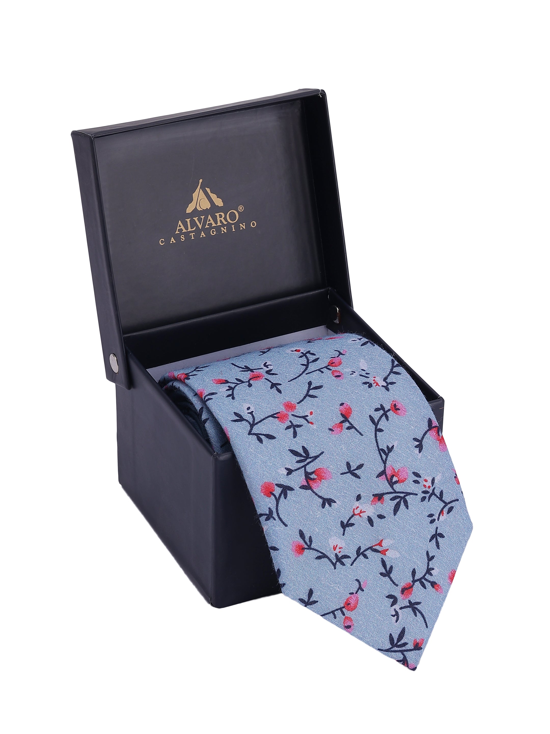 Slate Blue Botanical Cotton Necktie