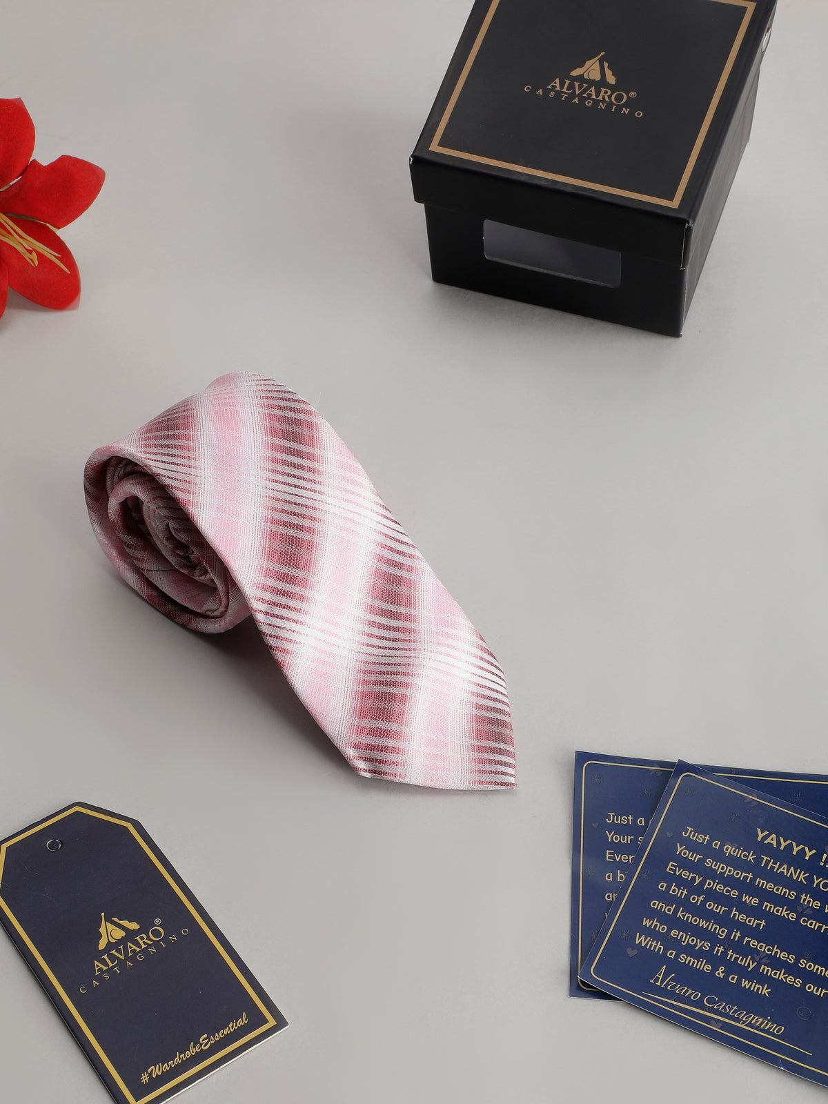 Aristocratic Blush and Crimson Ombré Striped Necktie