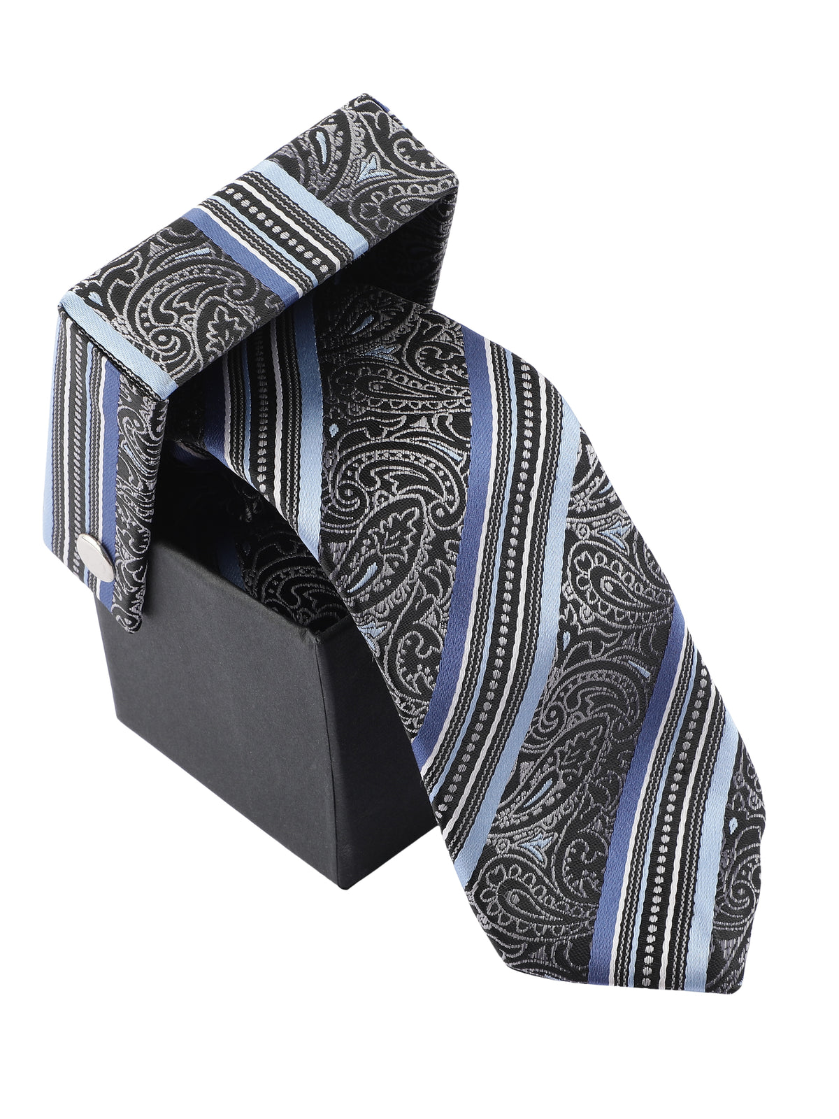 Black and Blue Paisley Striped Necktie
