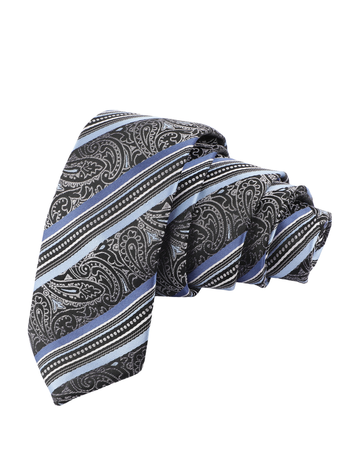 Black and Blue Paisley Striped Necktie