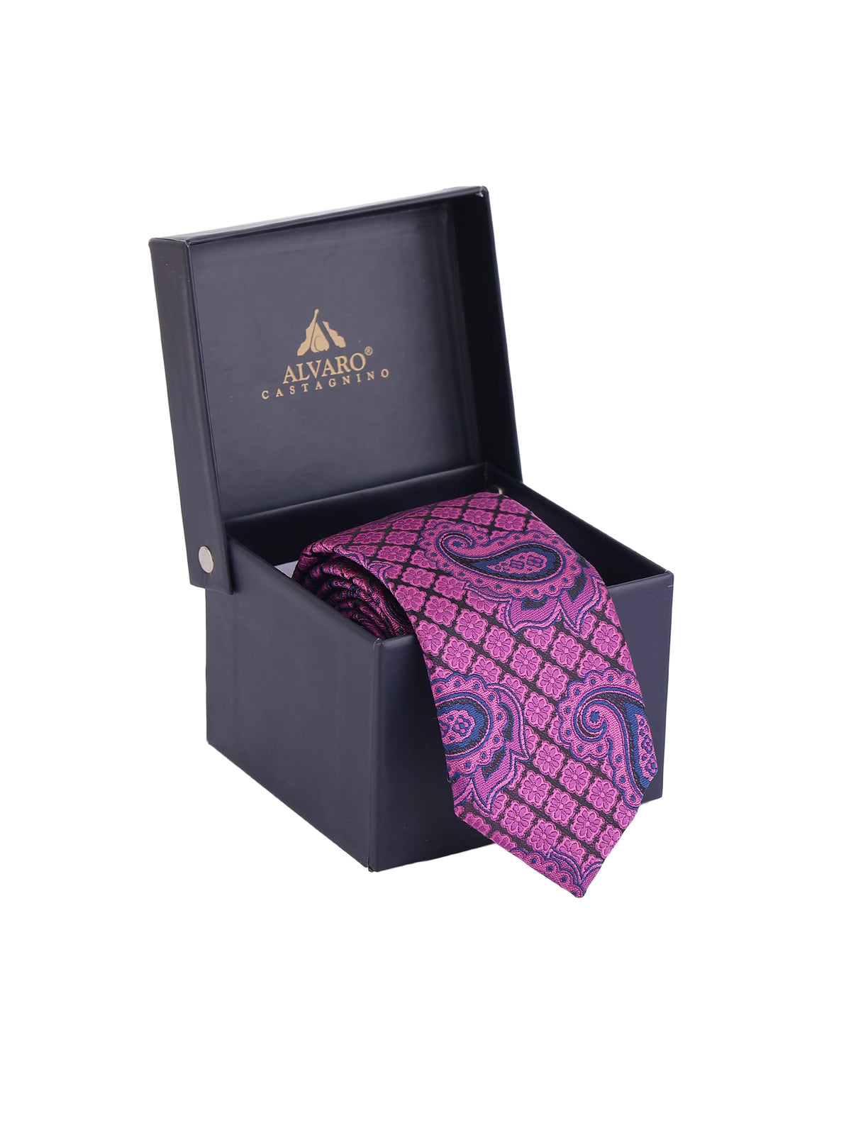 Aristocratic Magenta Paisley and Tile Lattice Necktie