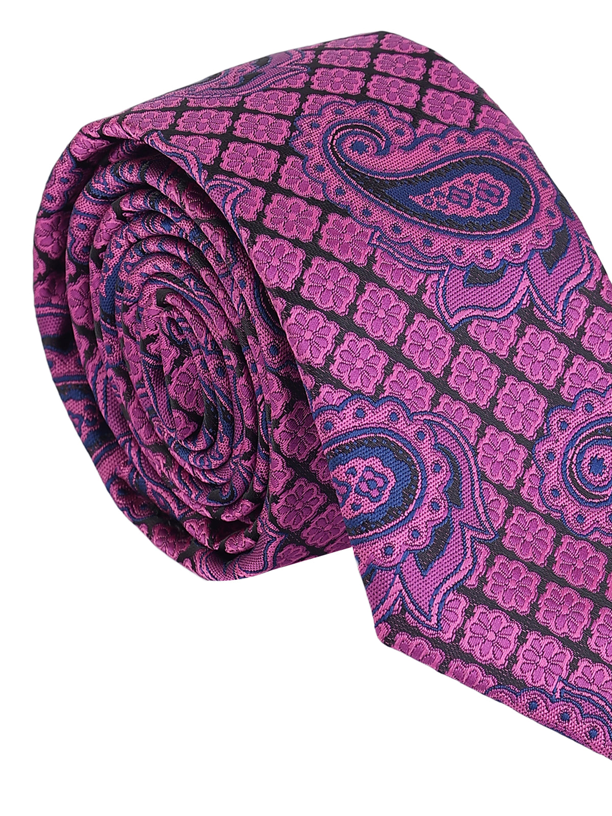 Aristocratic Magenta Paisley and Tile Lattice Necktie