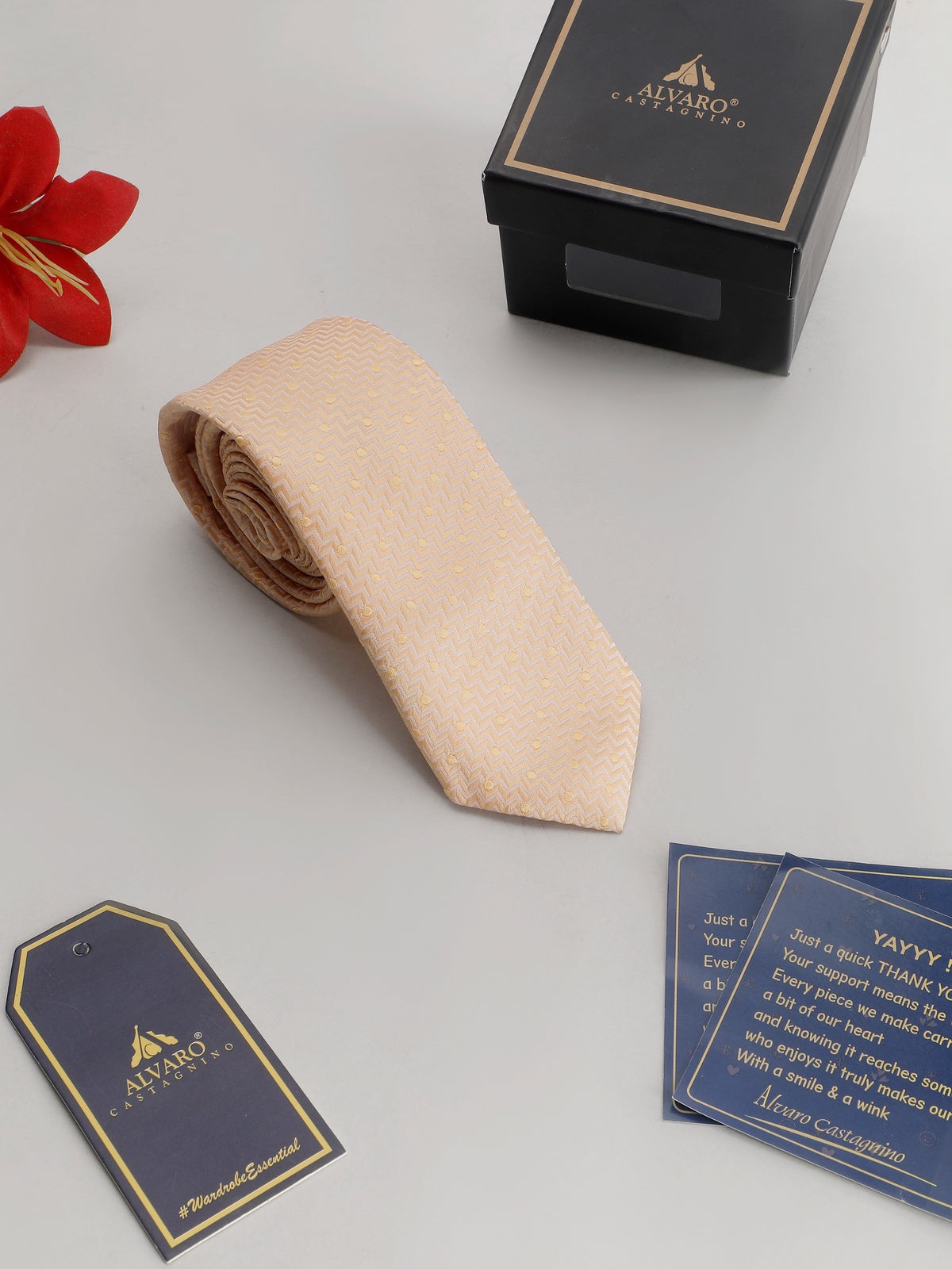 Aristocratic Peach Chevron and Dot Necktie