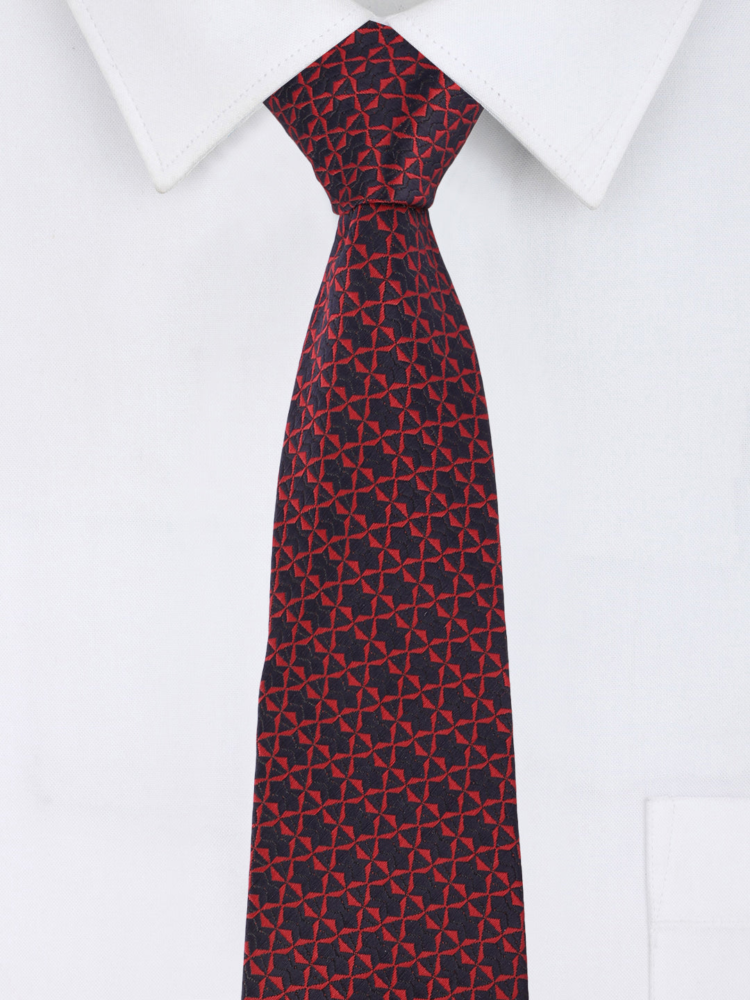 Maroon & Navy Geometric Necktie