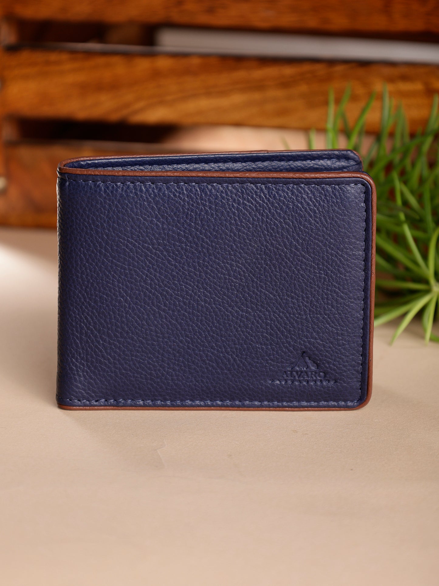 Alvaro Castagnino Blue & Brown Coloured Two Fold Leather Wallet for Men