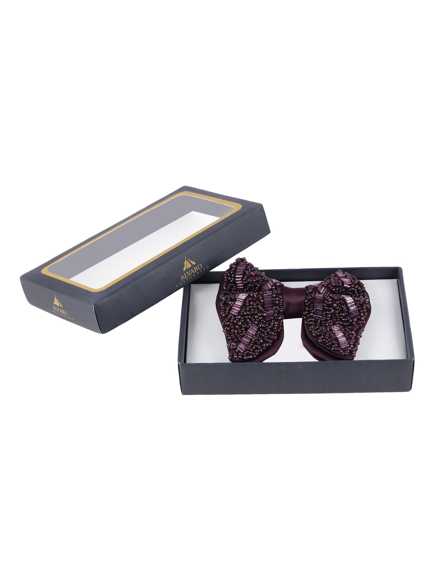 Alvaro Castagnino Men Embellished Woven Design Bow Tie